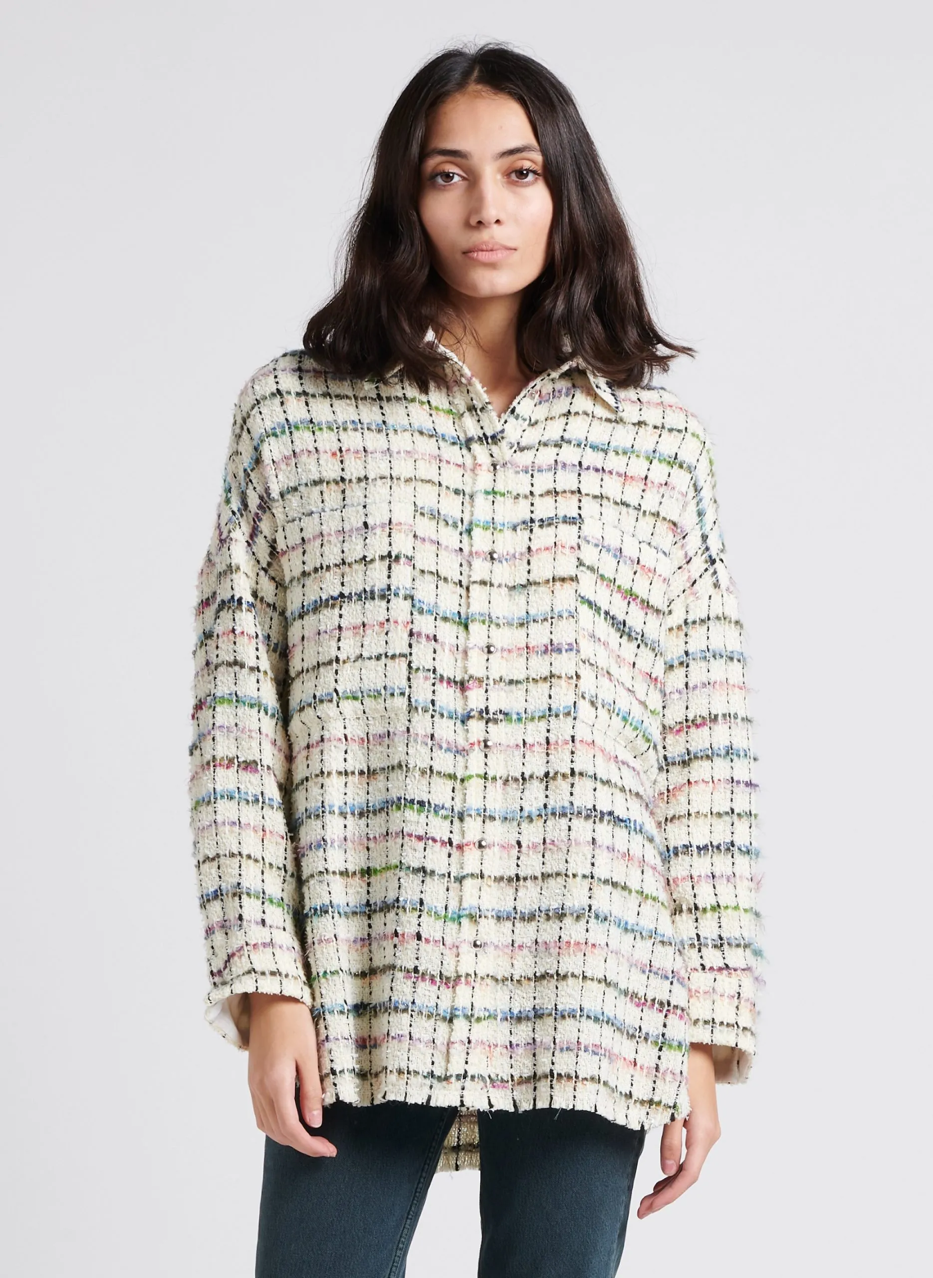 Surchemise col classique en tweed Beige MADITA