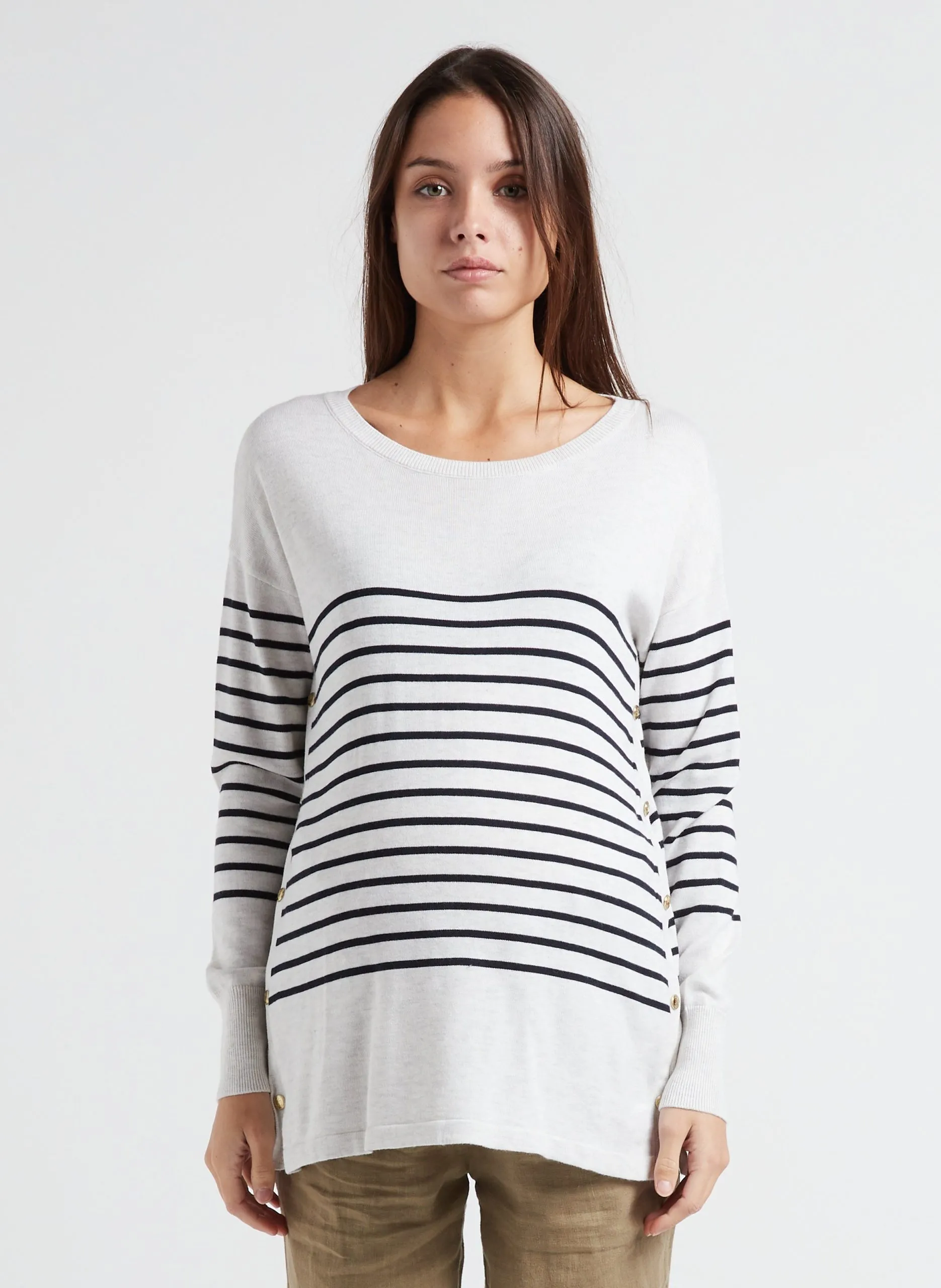 Pull col rond rayé de grossesse en coton mélangé Rayé MOLLY