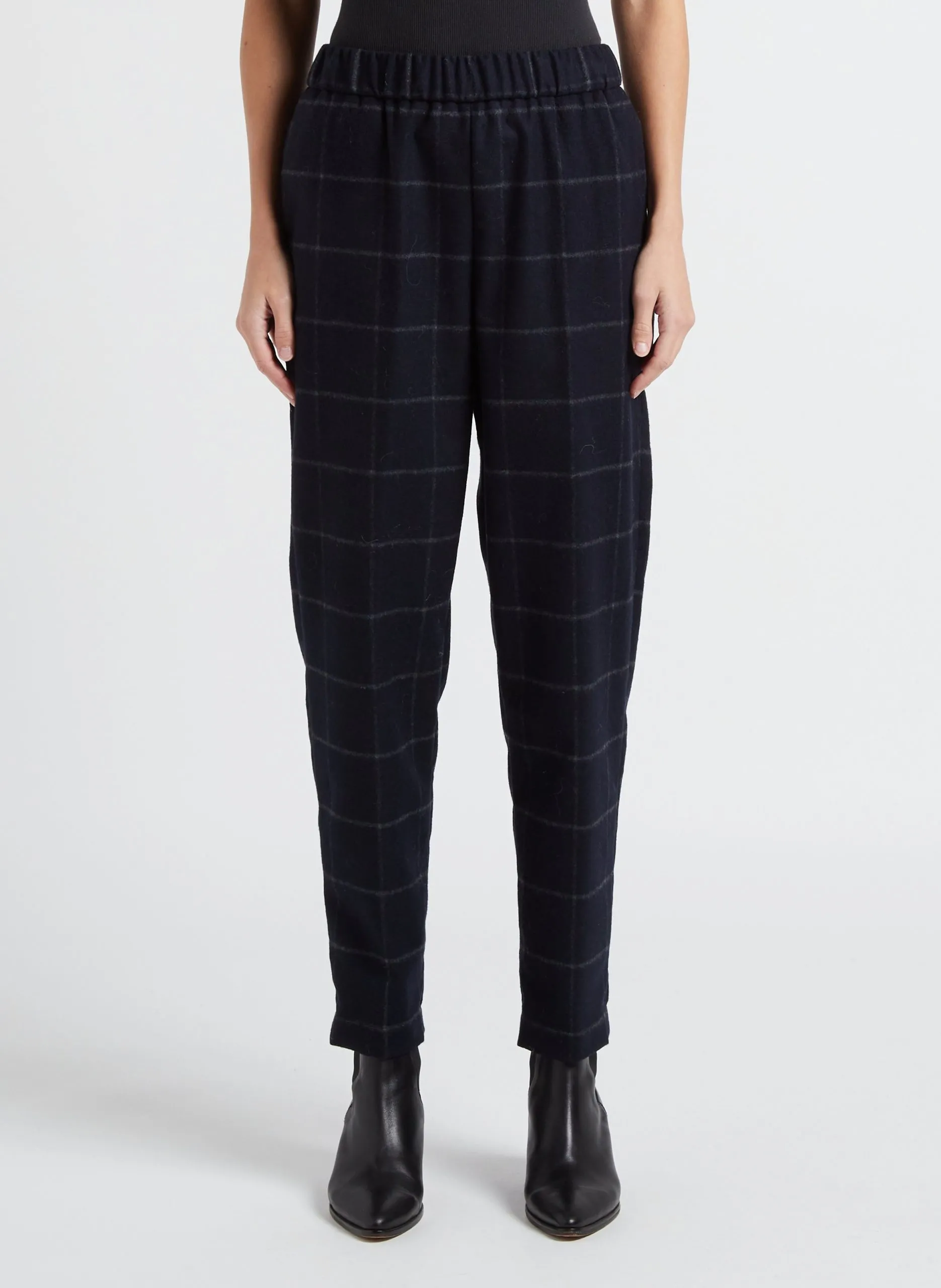 Pantalon carotte en laine mélangée Bleu