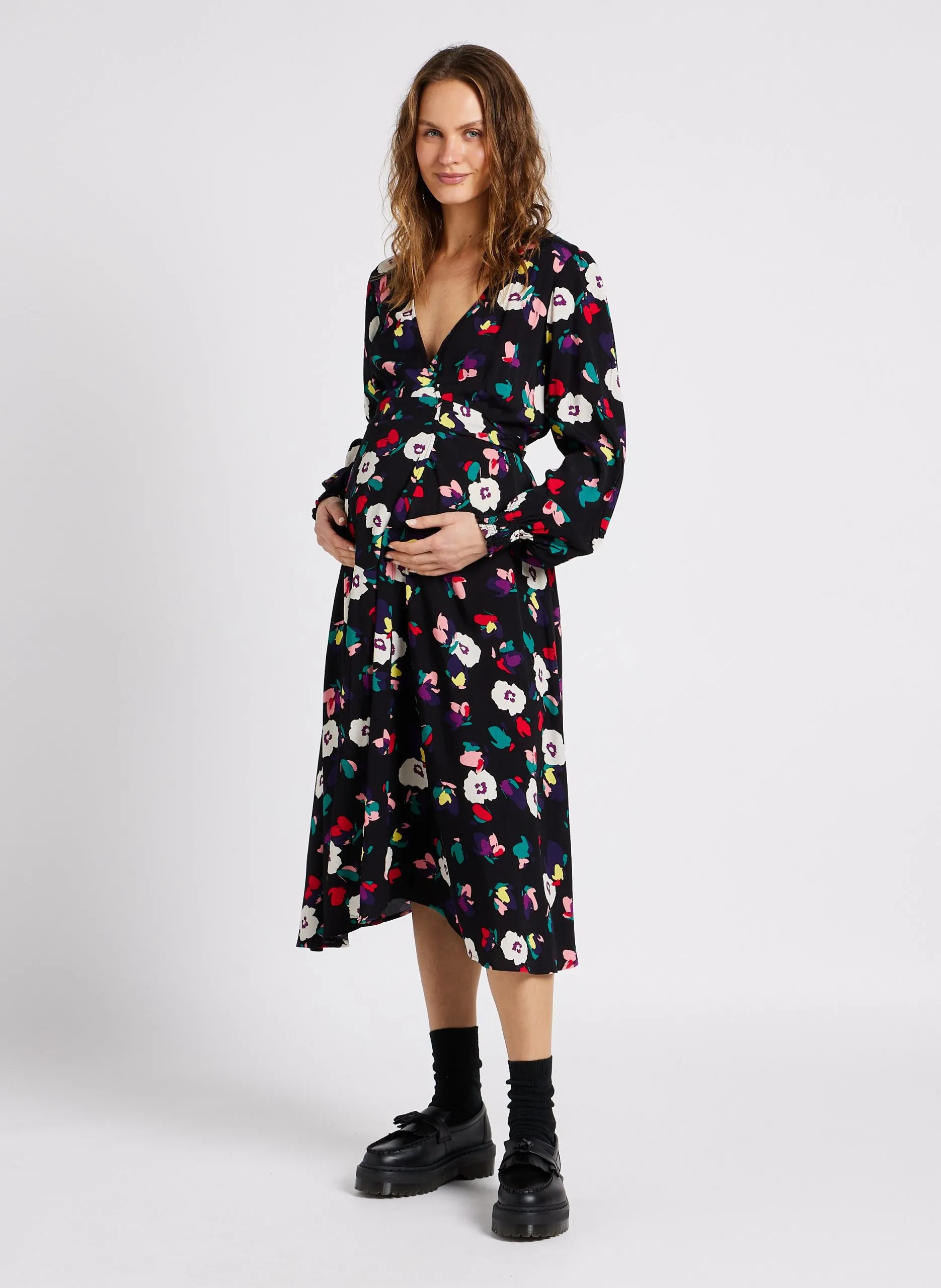 Robe midi col V imprimée floral Multicolore DARYL