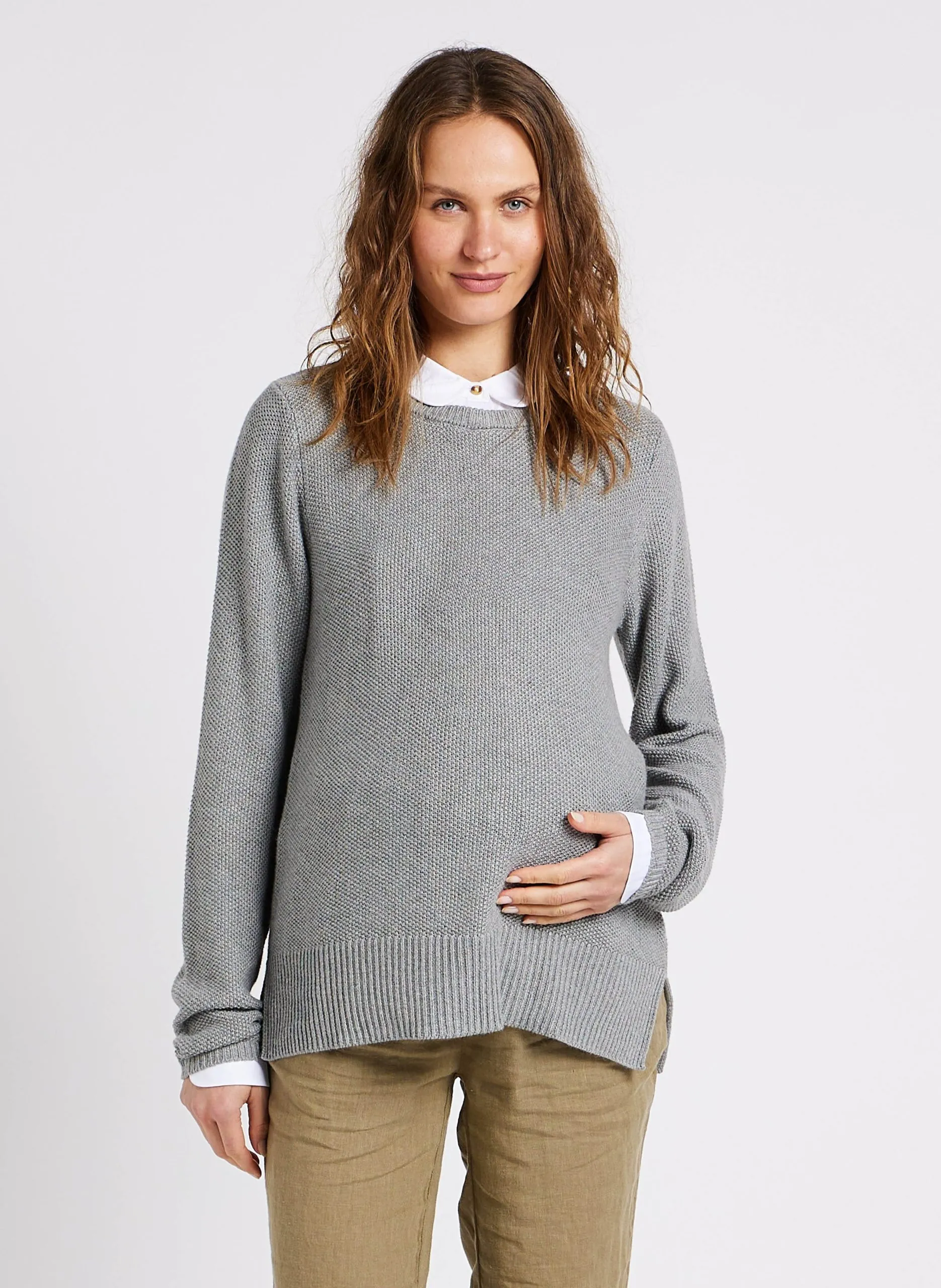 Pull-chemise de grossesse col claudine Gris MARIANNE