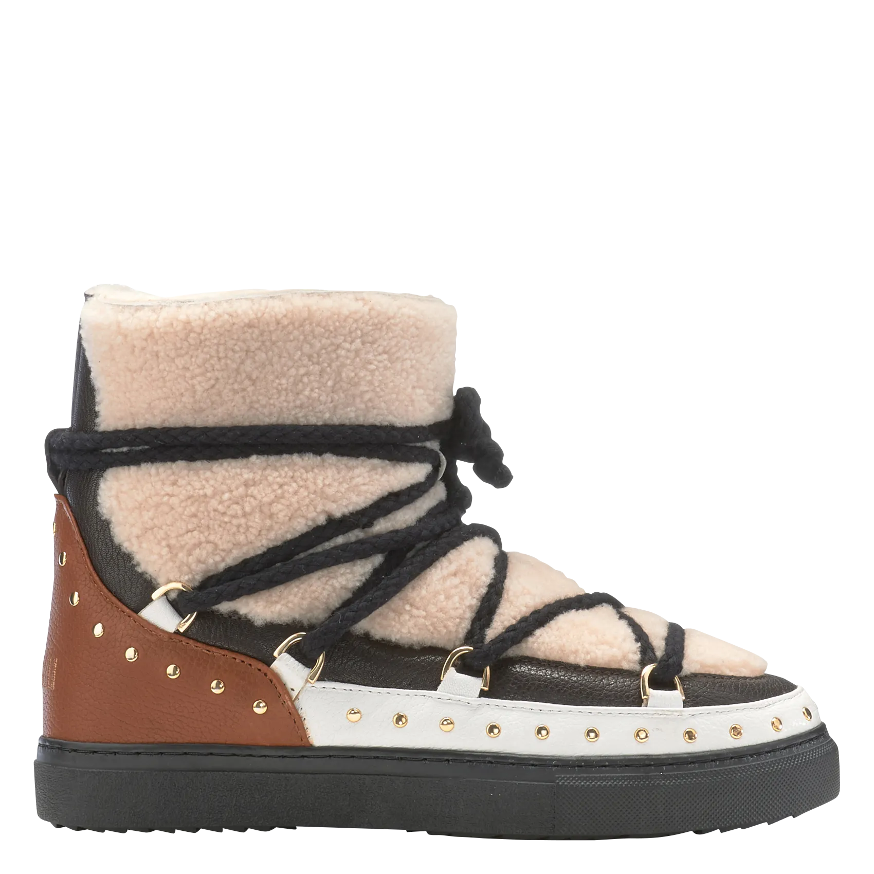 Bottines fourrées bi matière à clous Beige CURLY ROCK