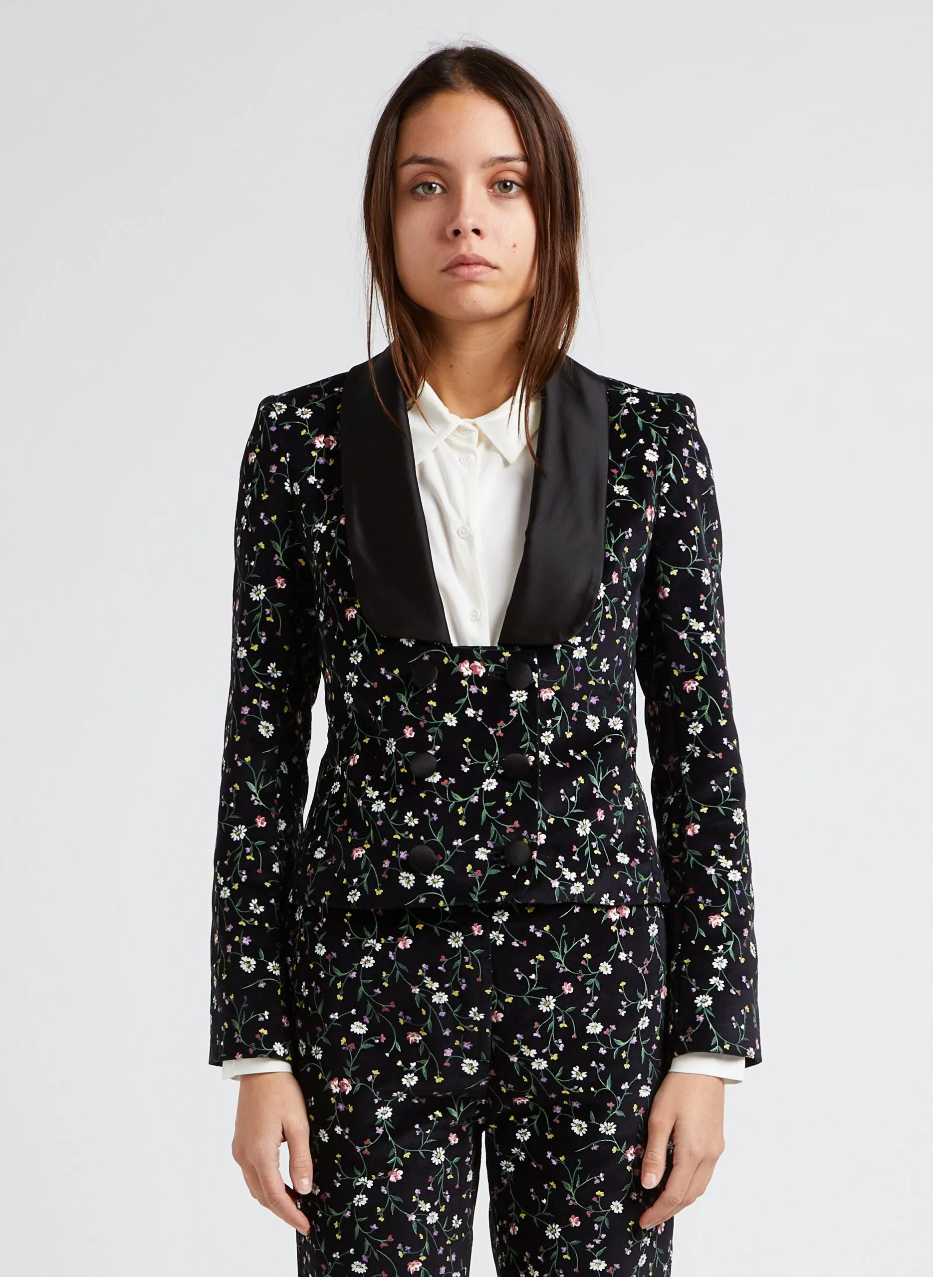 Veste courte cintrée col châle en coton imprimée Noir PURDEY