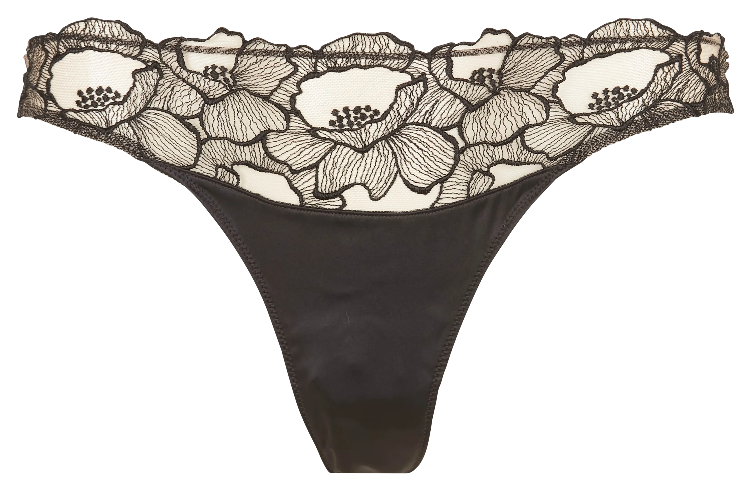 Tanga à broderies ajourées Noir ANGELE
