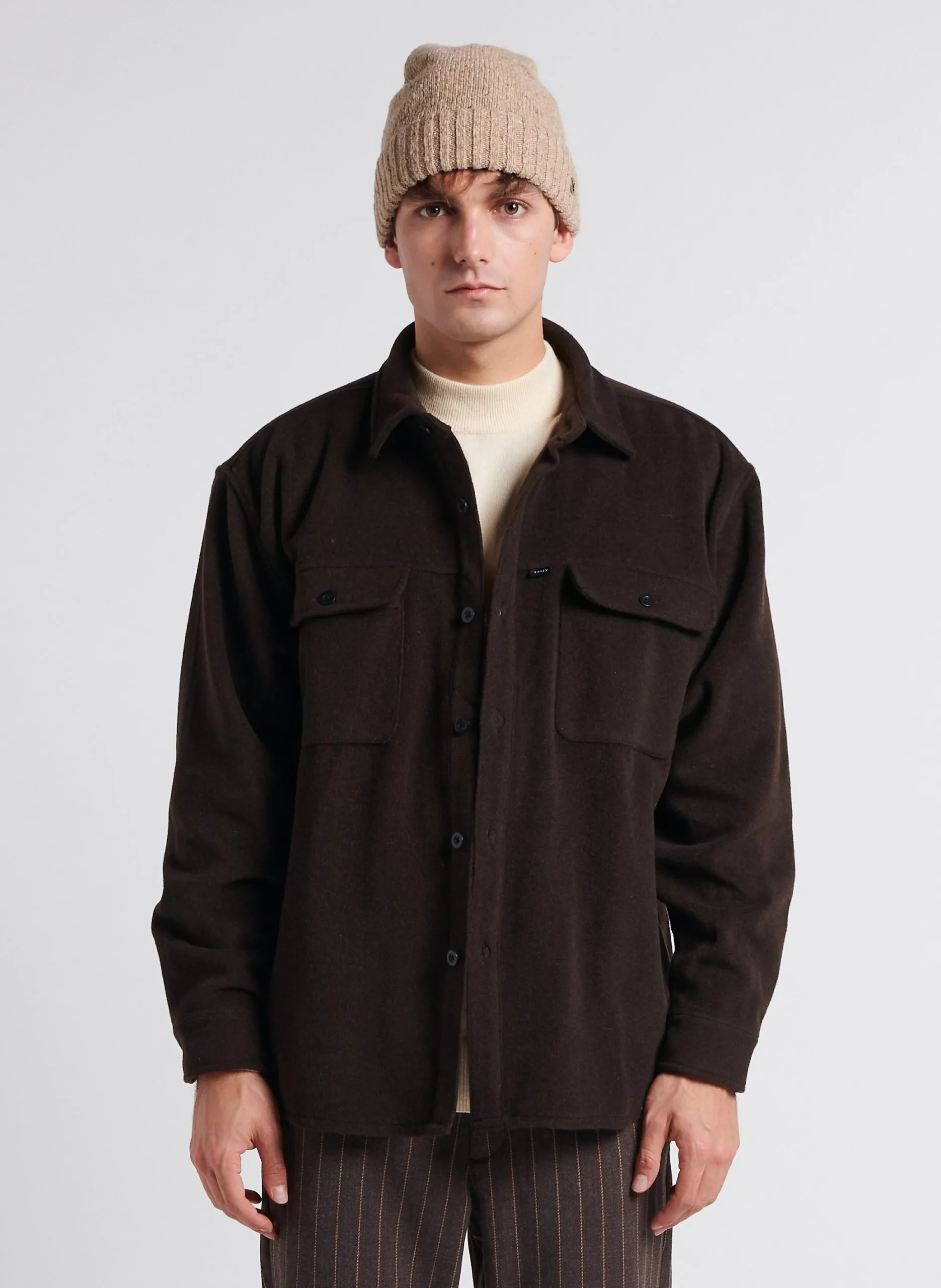 Surchemise col classique en laine mélangée Marron