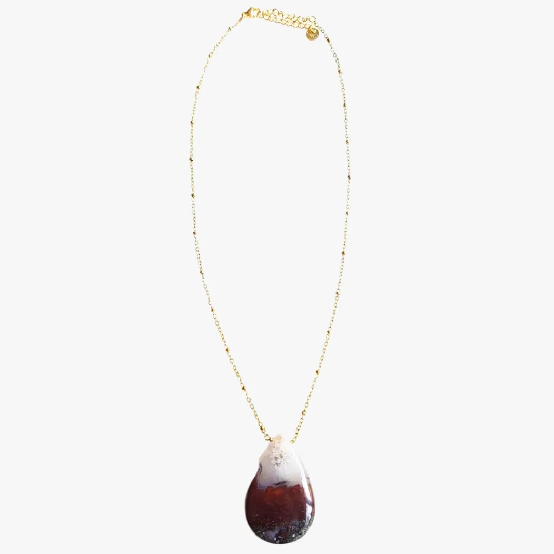 Collier agate mousse rouge Marron ELIA