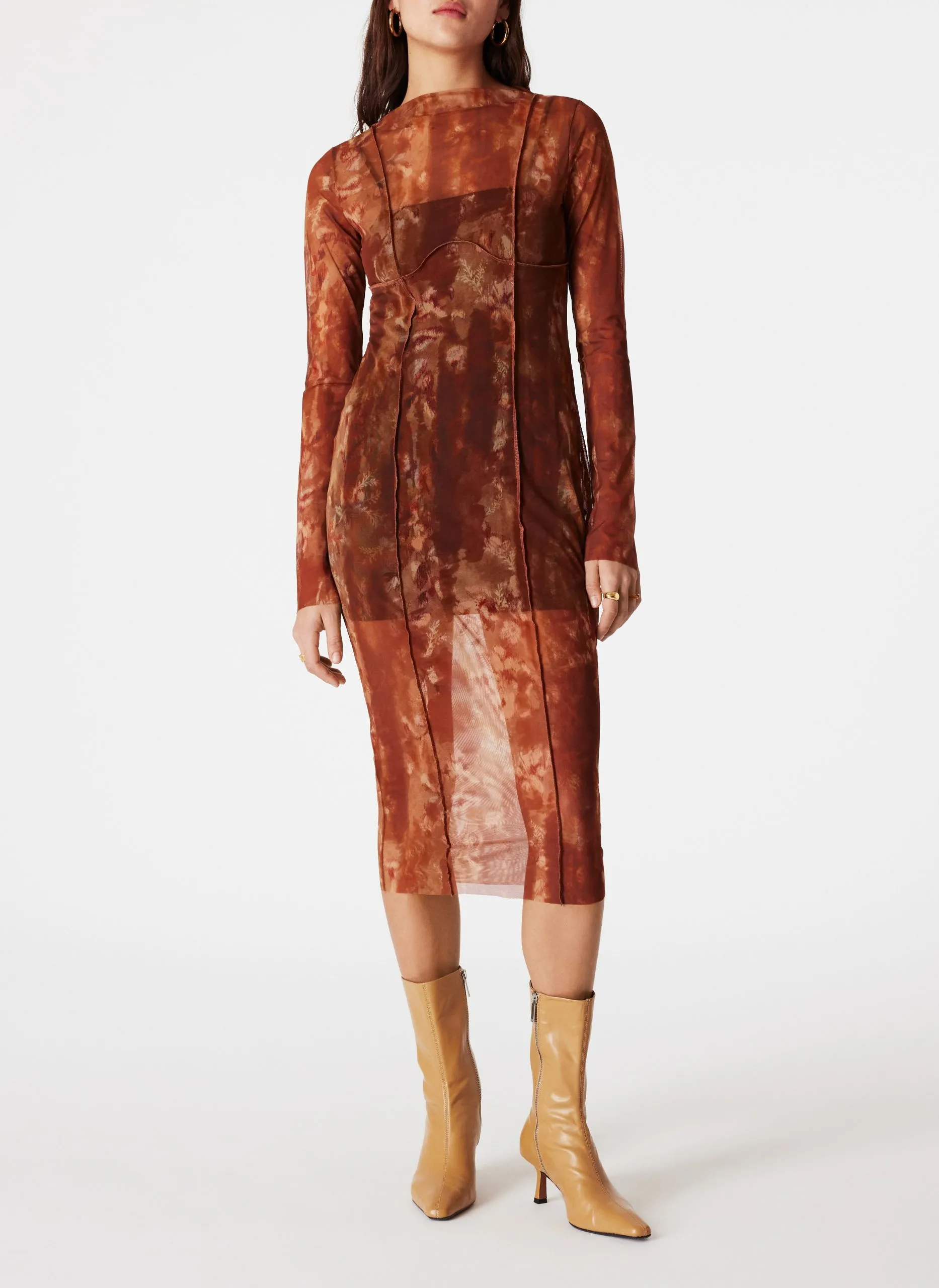 Robe moulante en tulle Marron PETRA