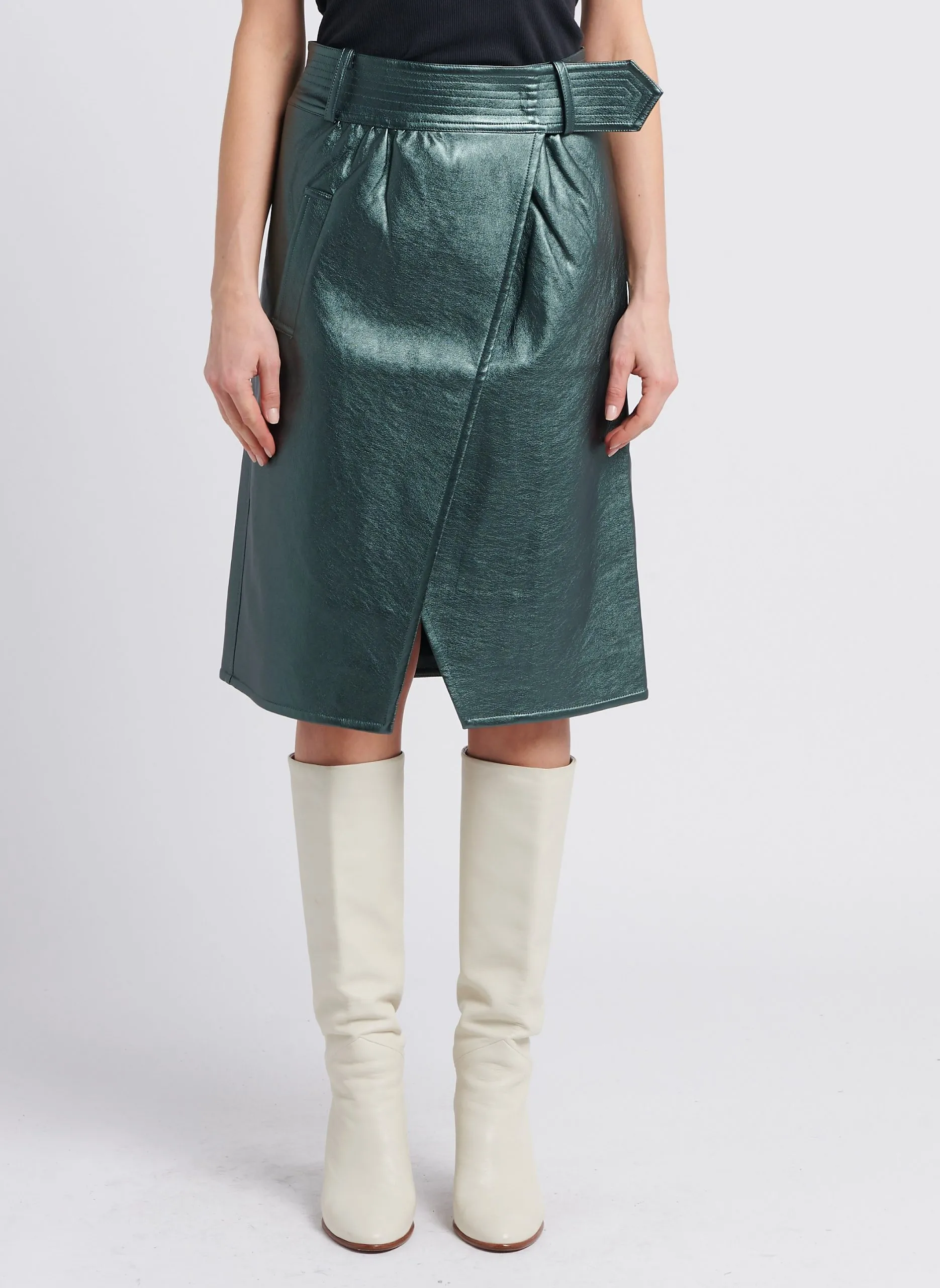 Jupe portefeuille taille haute Vert PIXIE