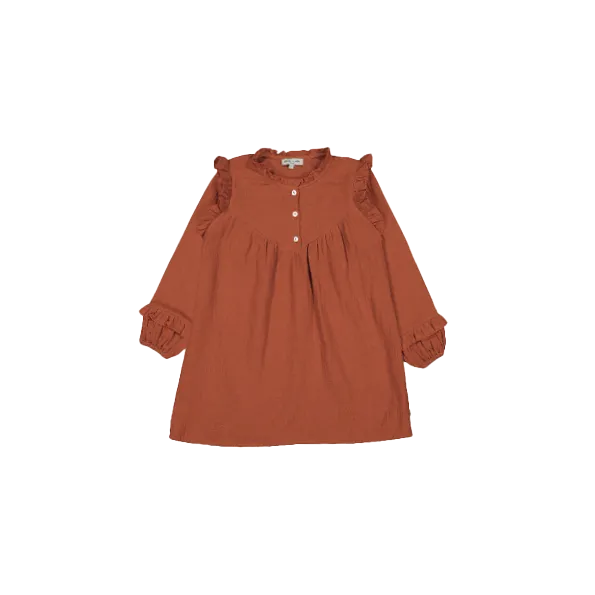 Robe courte col rond en gaze de coton bio Orange MARYLIN