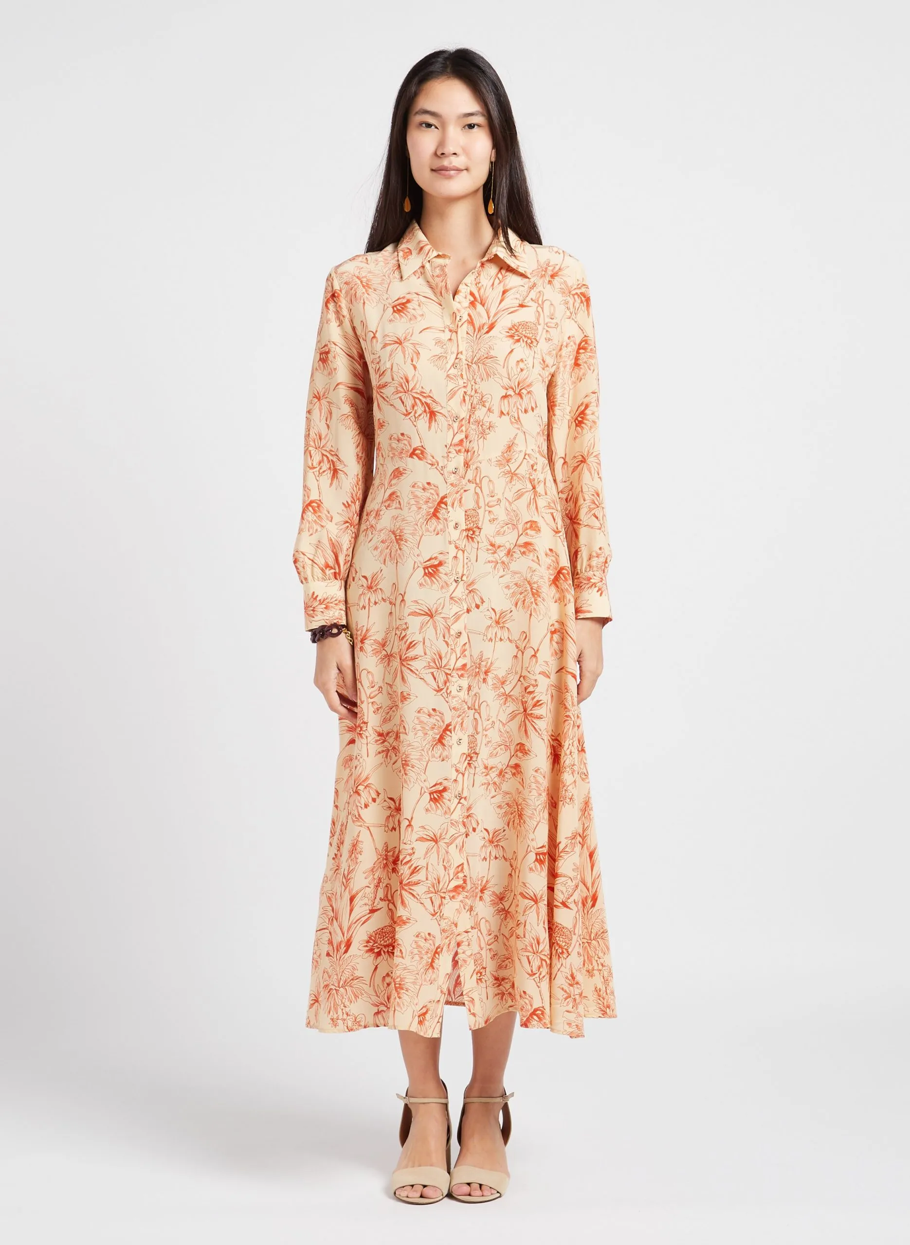 Robe chemise longue cintrée Orange BETHANY