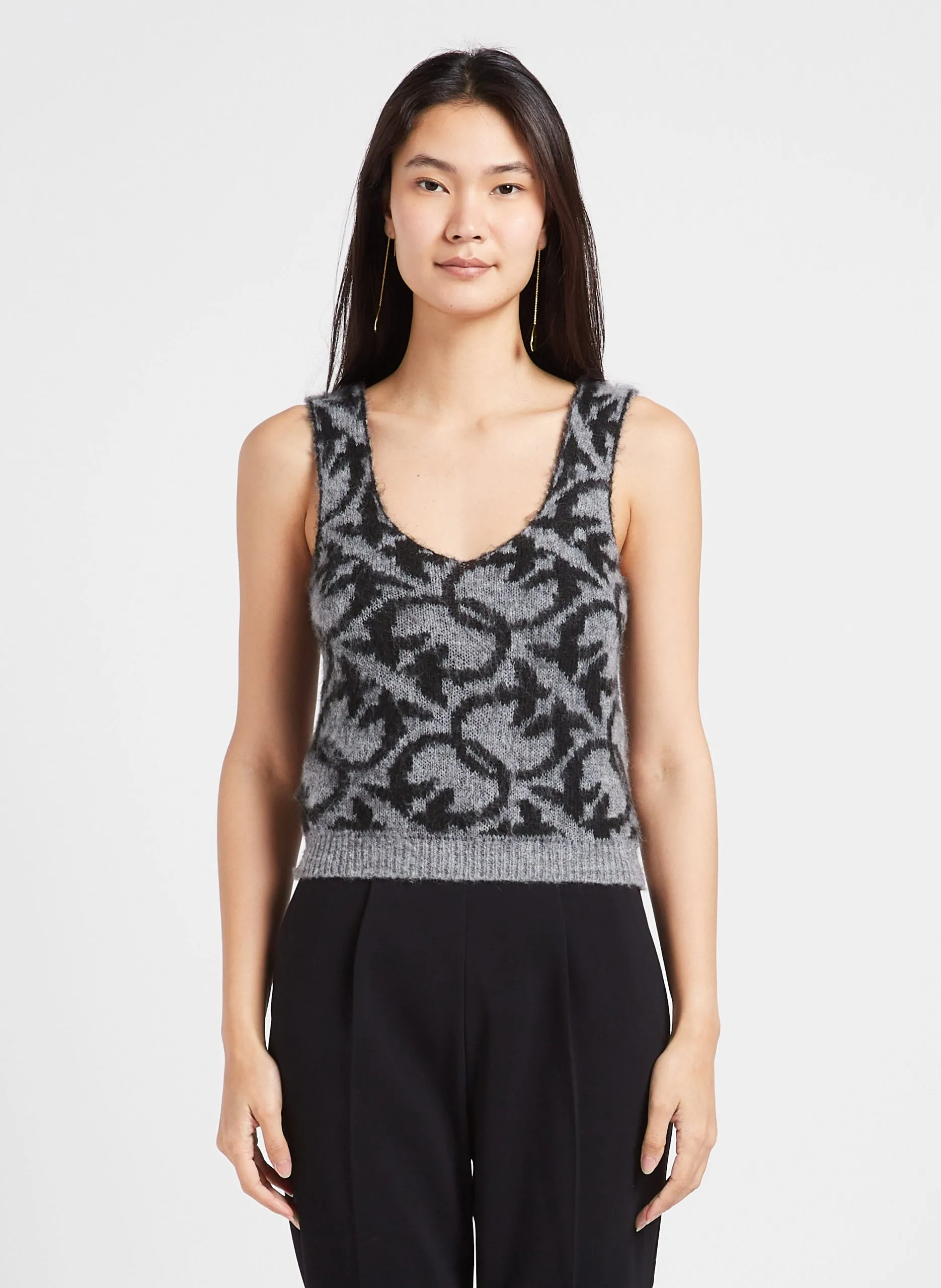 Top jacquard col v Gris MUCCA