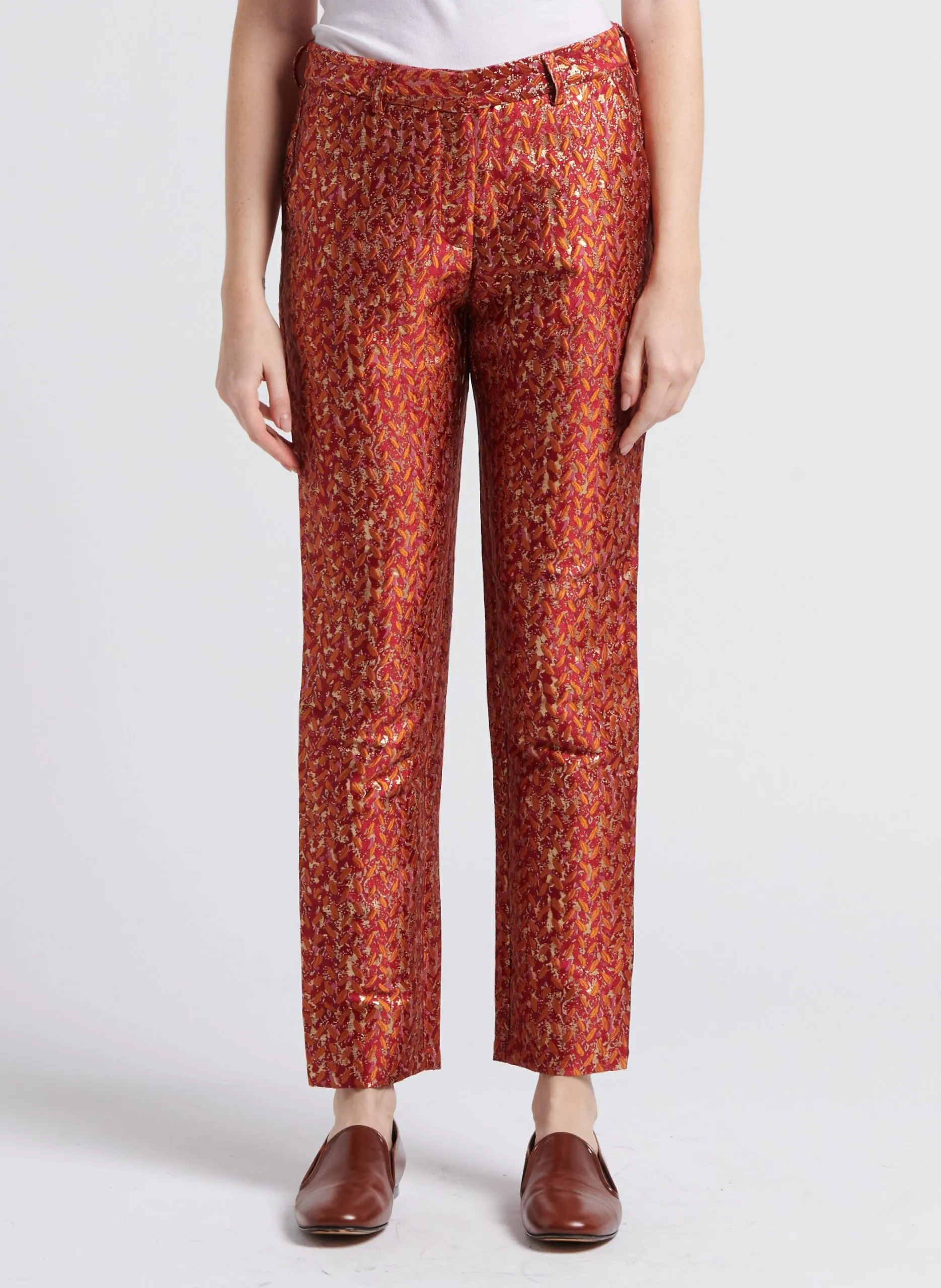 Pantalon droit en jacquard effet métallisé Orange PADDO