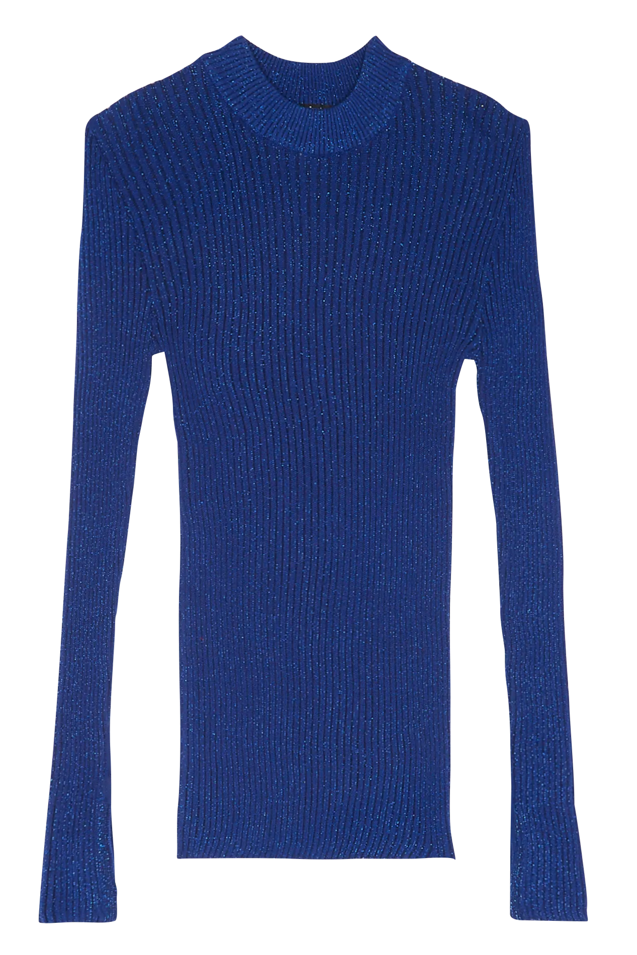 Top col rond côtelé en fils lurex Bleu