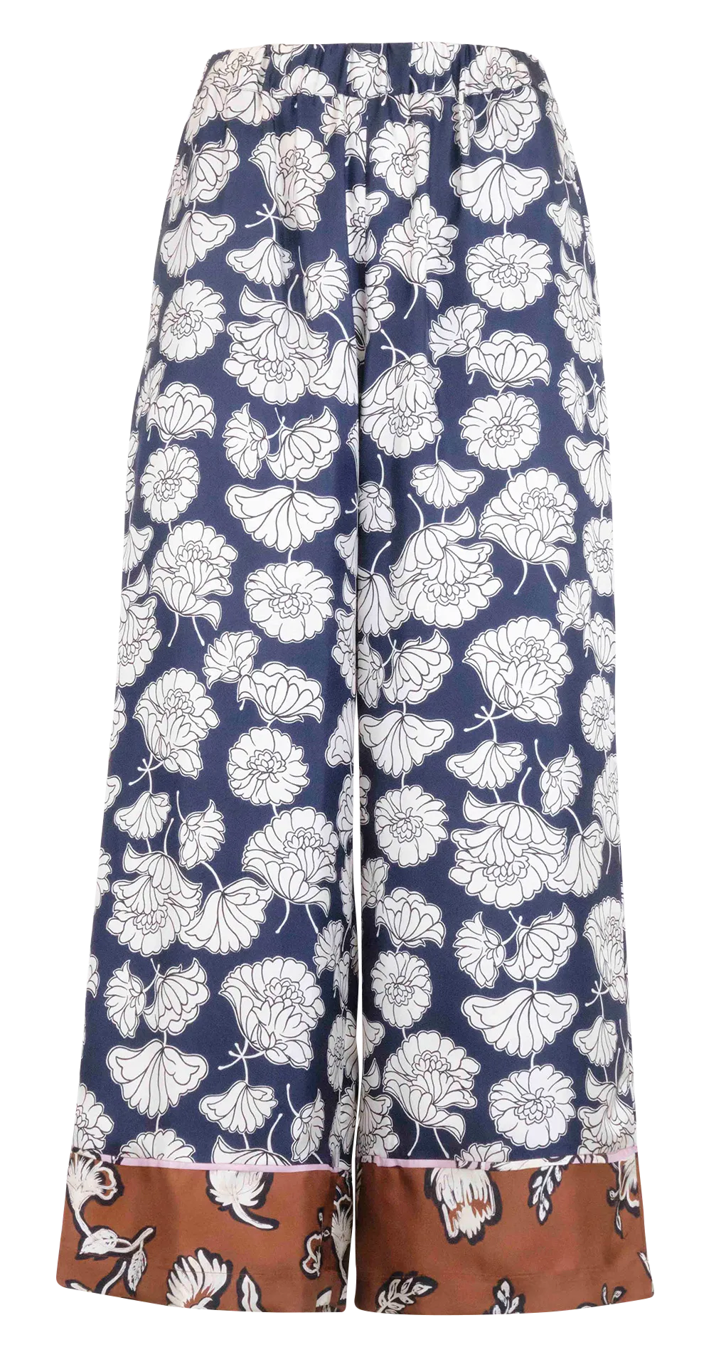 Pantalon droit imprimé floral en soie Bleu DIVO