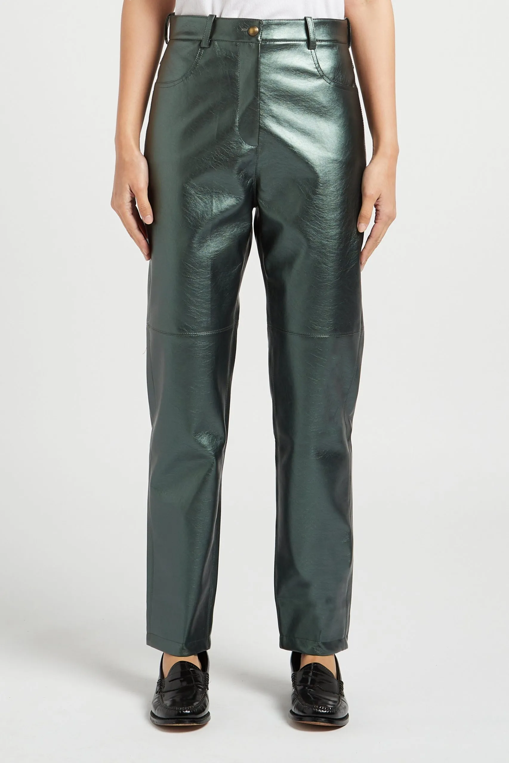 Pantalon droit taille haute Vert MARLON