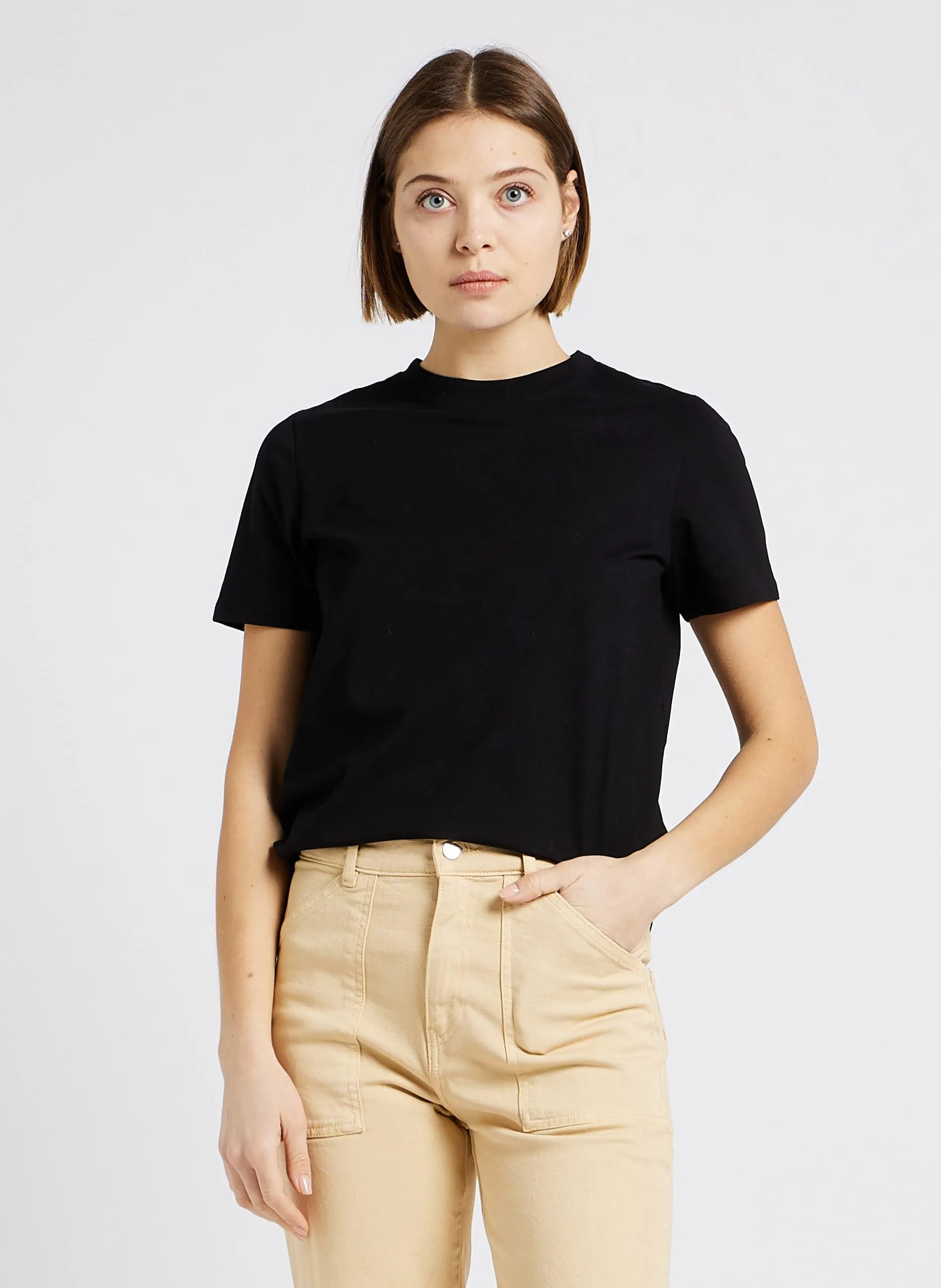 Tee-shirt droit col rond en coton mélangé Noir DANIS