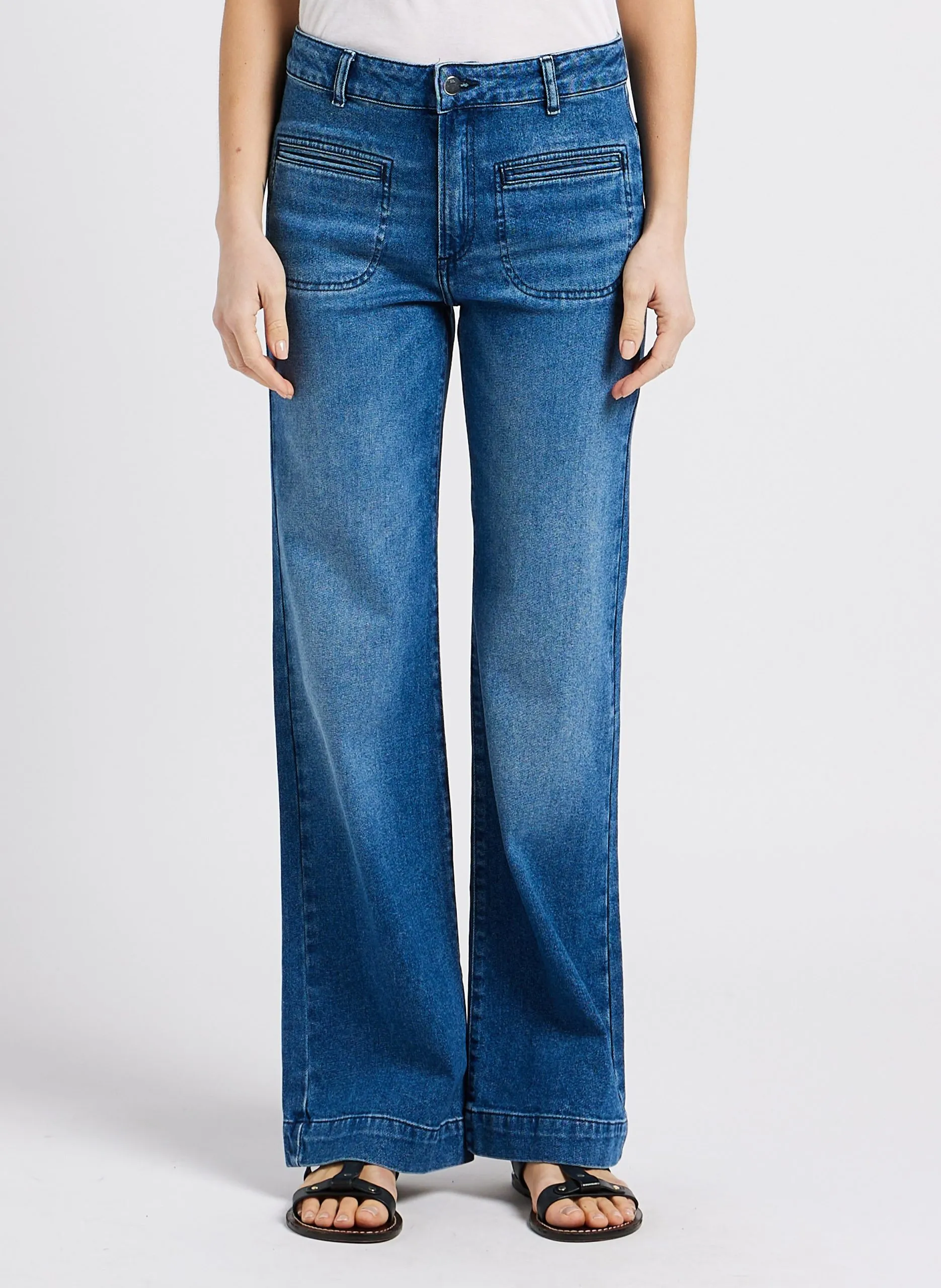 Jean flare taille haute en coton stretch Bleu HENDRIX