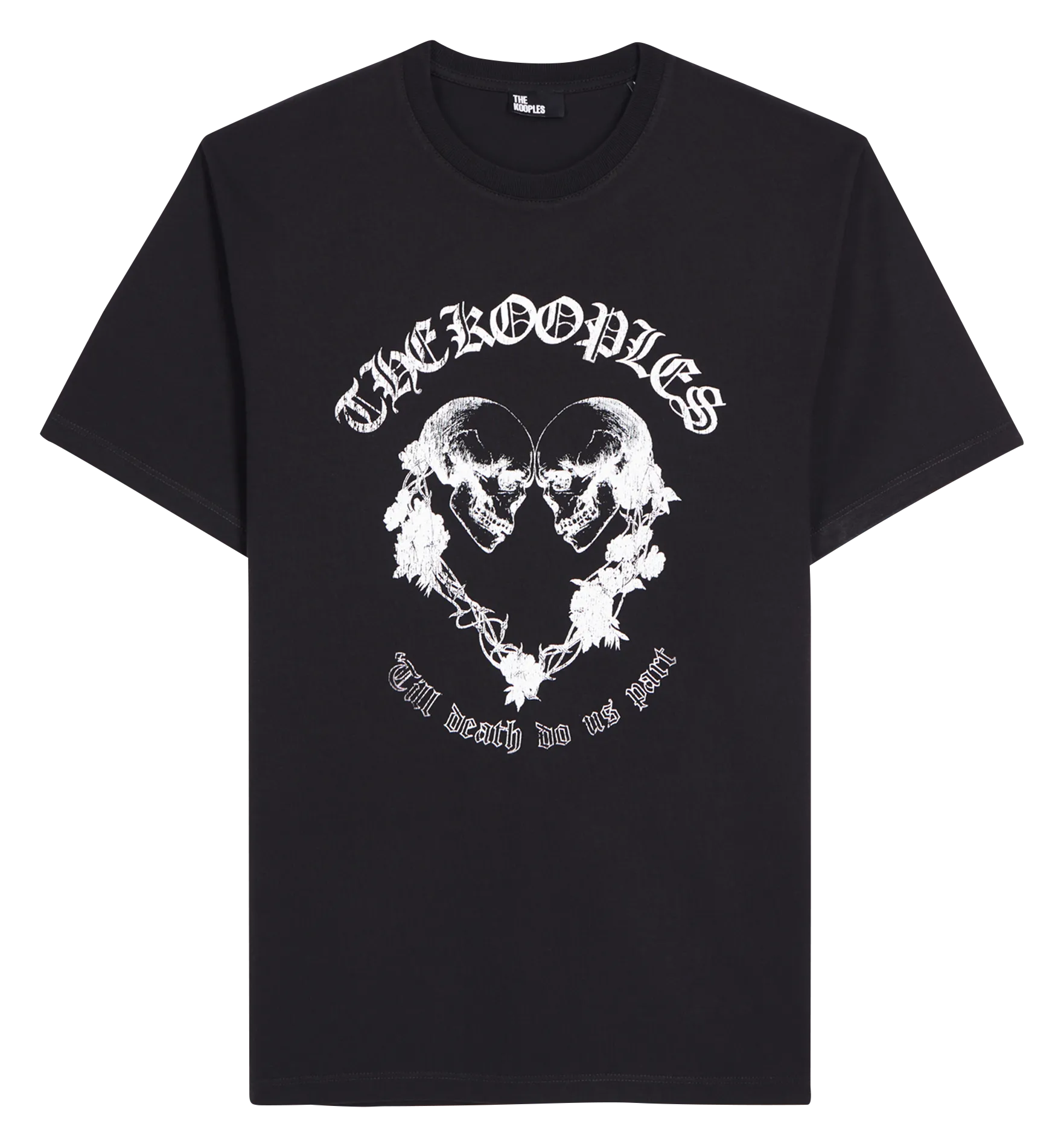 Tee-shirt col rond droit en coton sérigraphié Noir