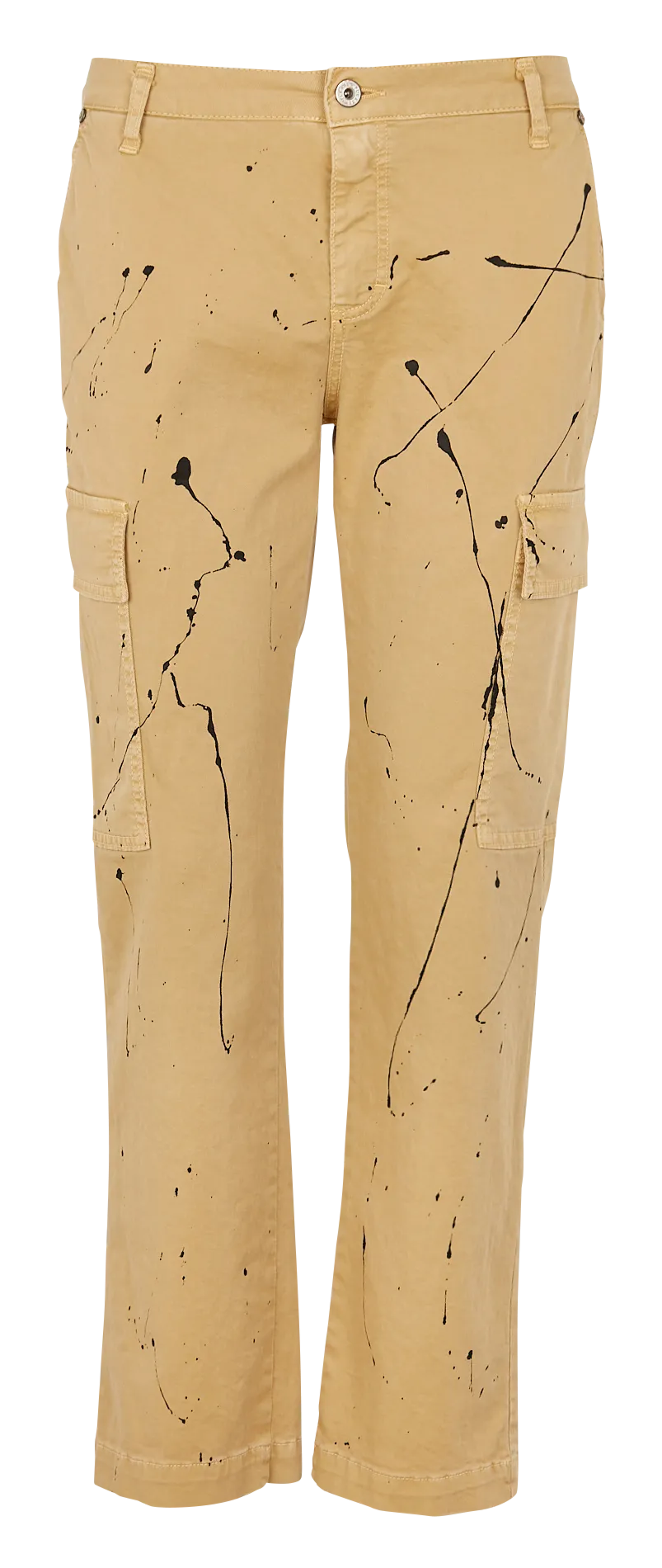 Pantalon taille style cargo en coton mélangé Beige