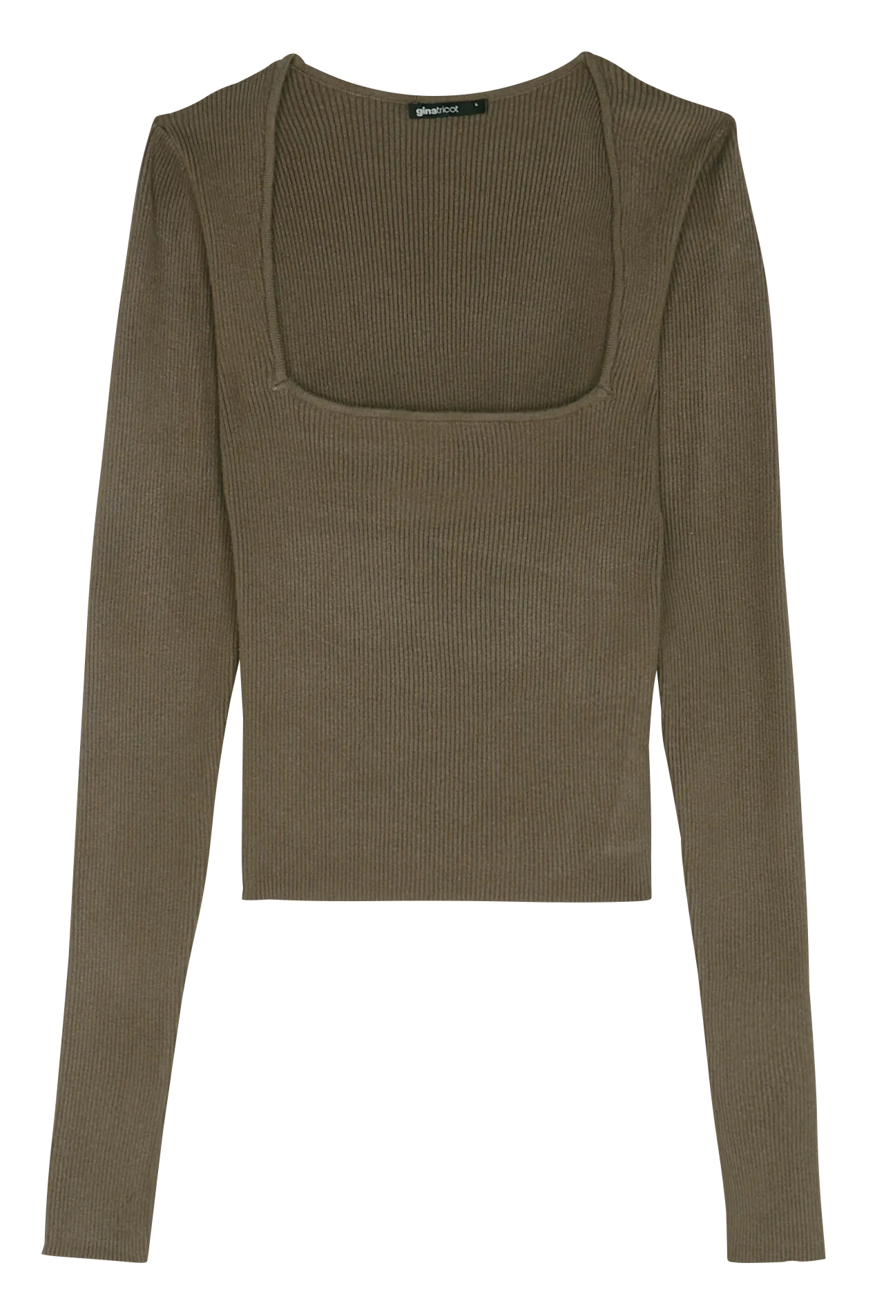 Top col carré en maille côtelée Marron