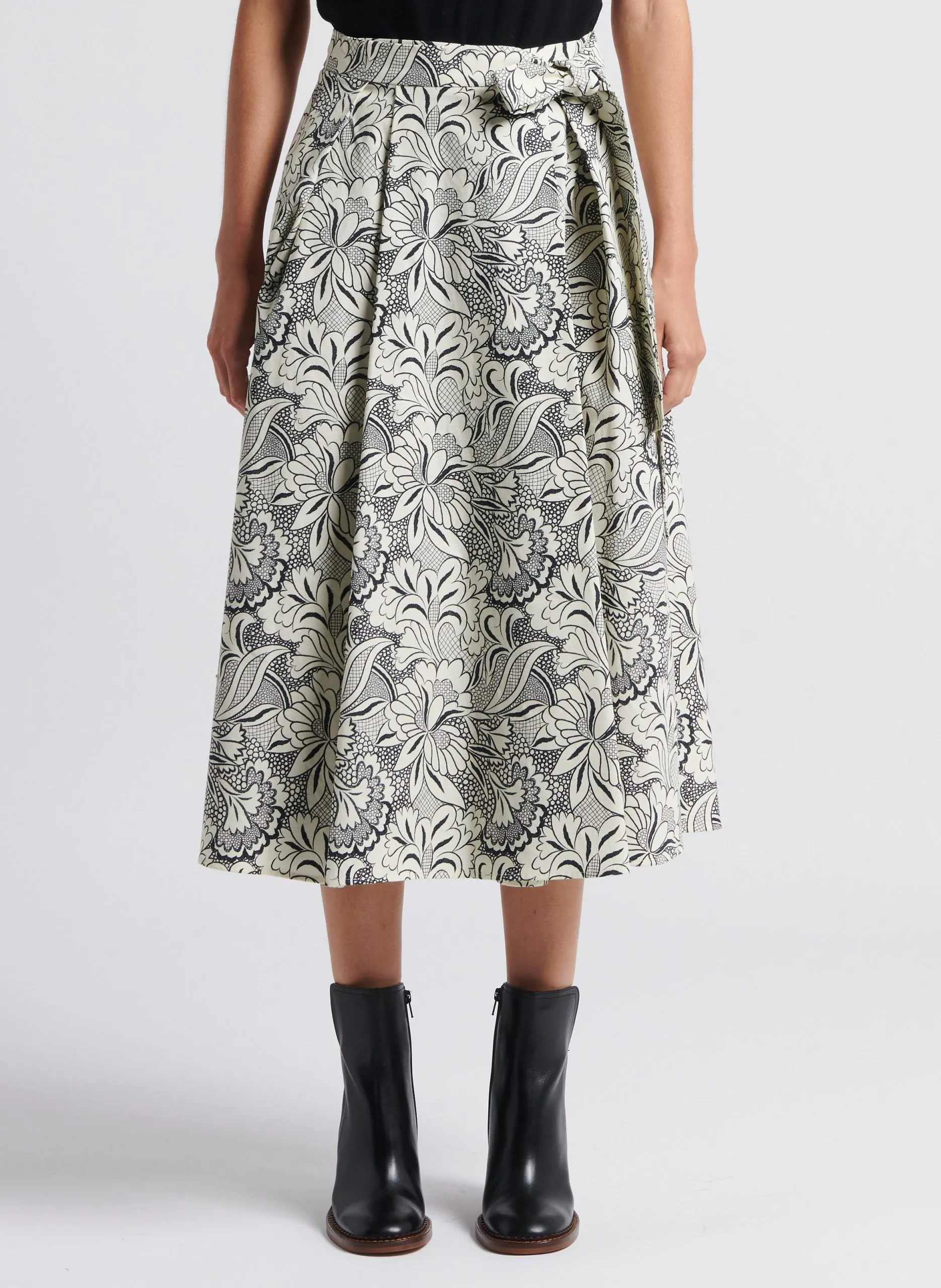 Jupe midi portefeuille imprimée en coton mélangé Noir FILIPPO