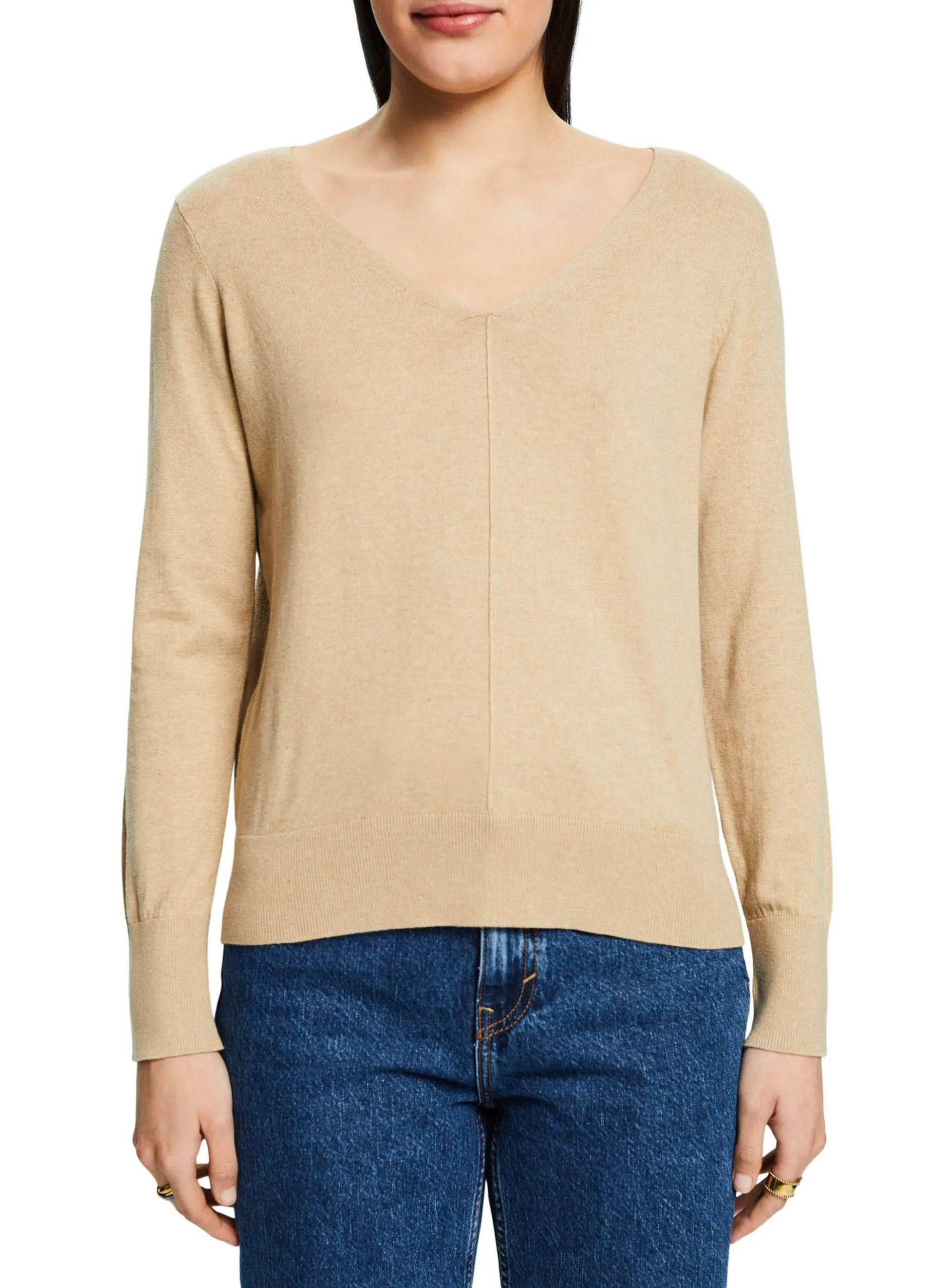 Pull col V en coton Beige
