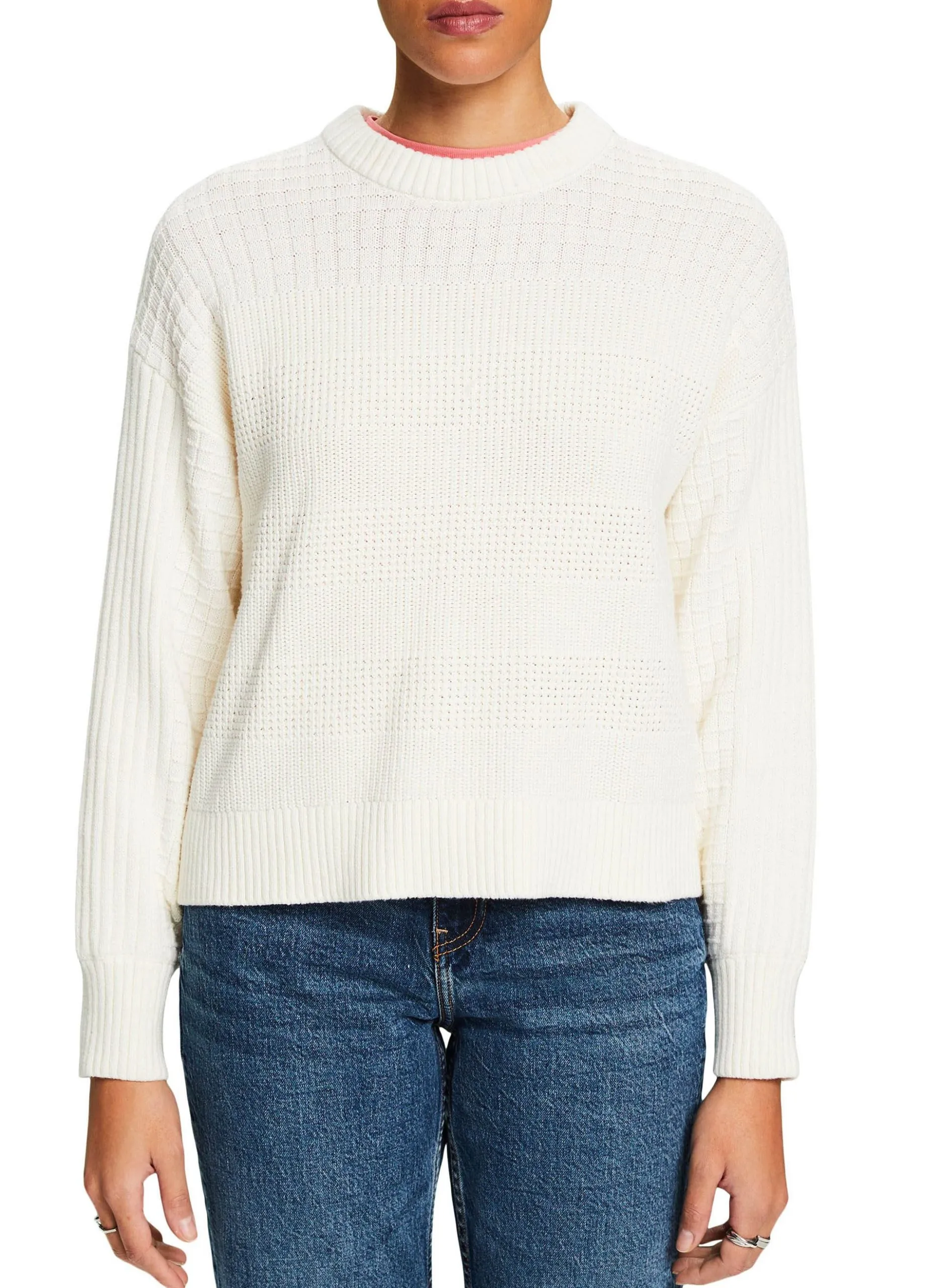 Pull col rond droit en coton Gris