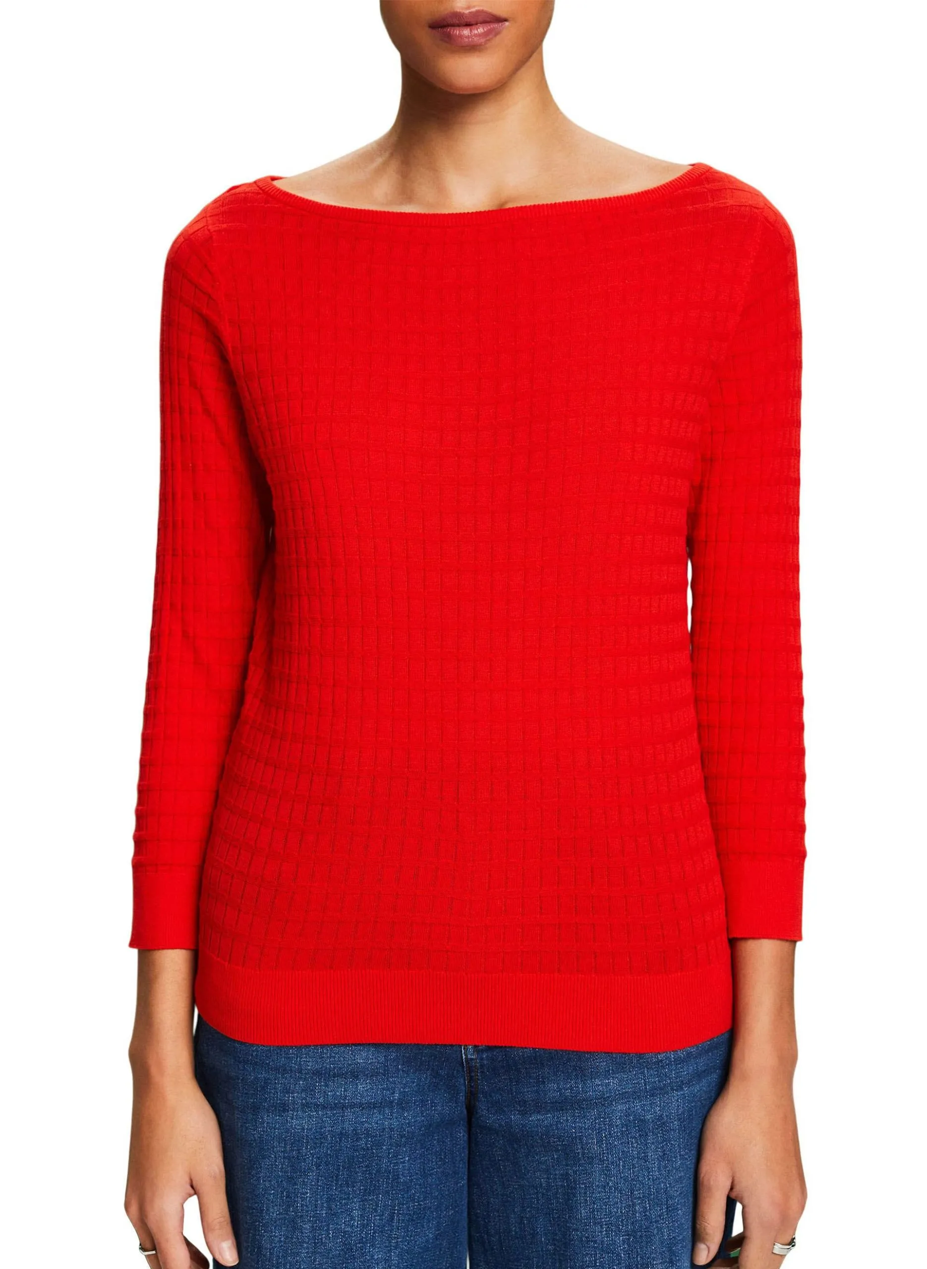 Pull droit col bateau en coton Rouge