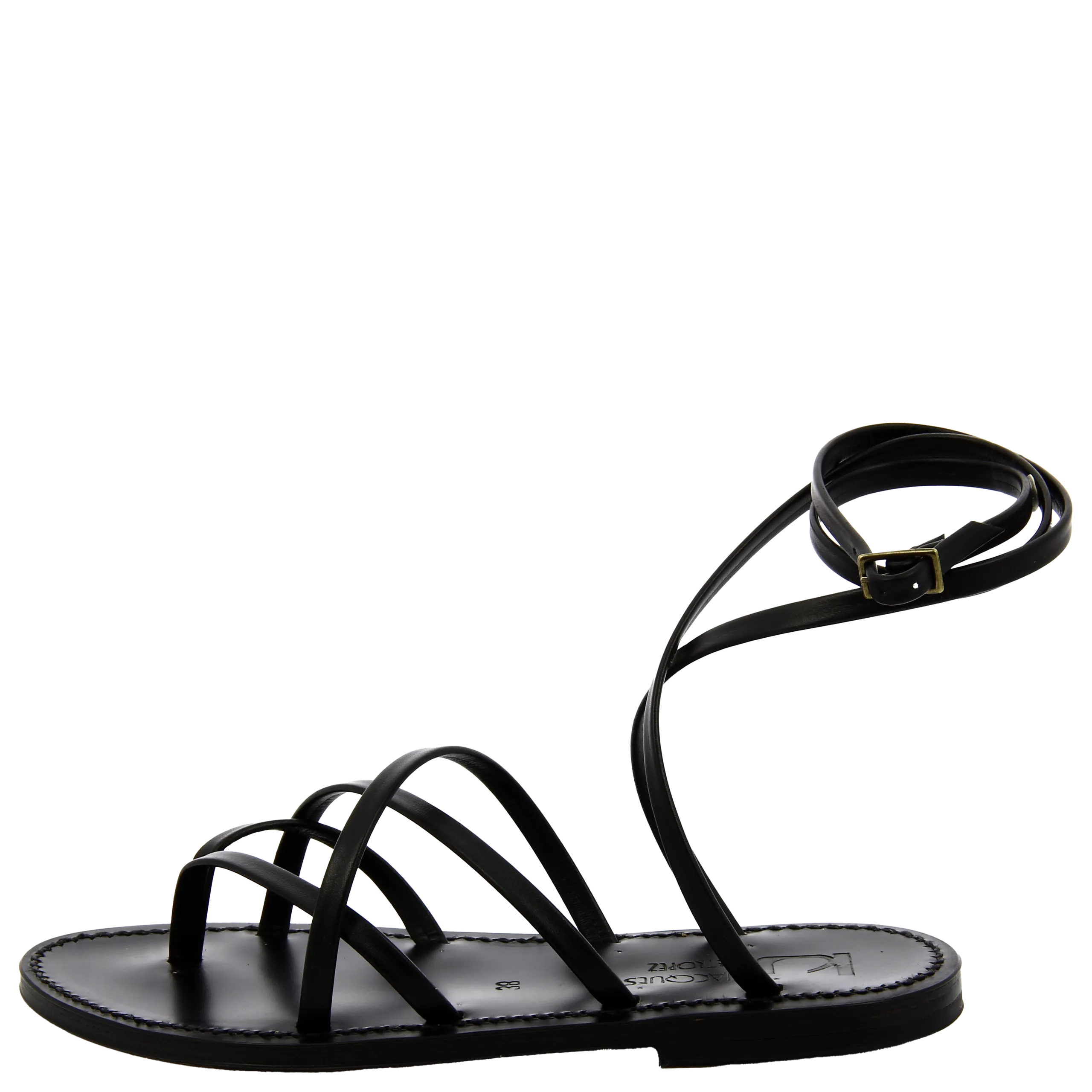 Sandales plates à brides en cuir Noir ZENOBIE