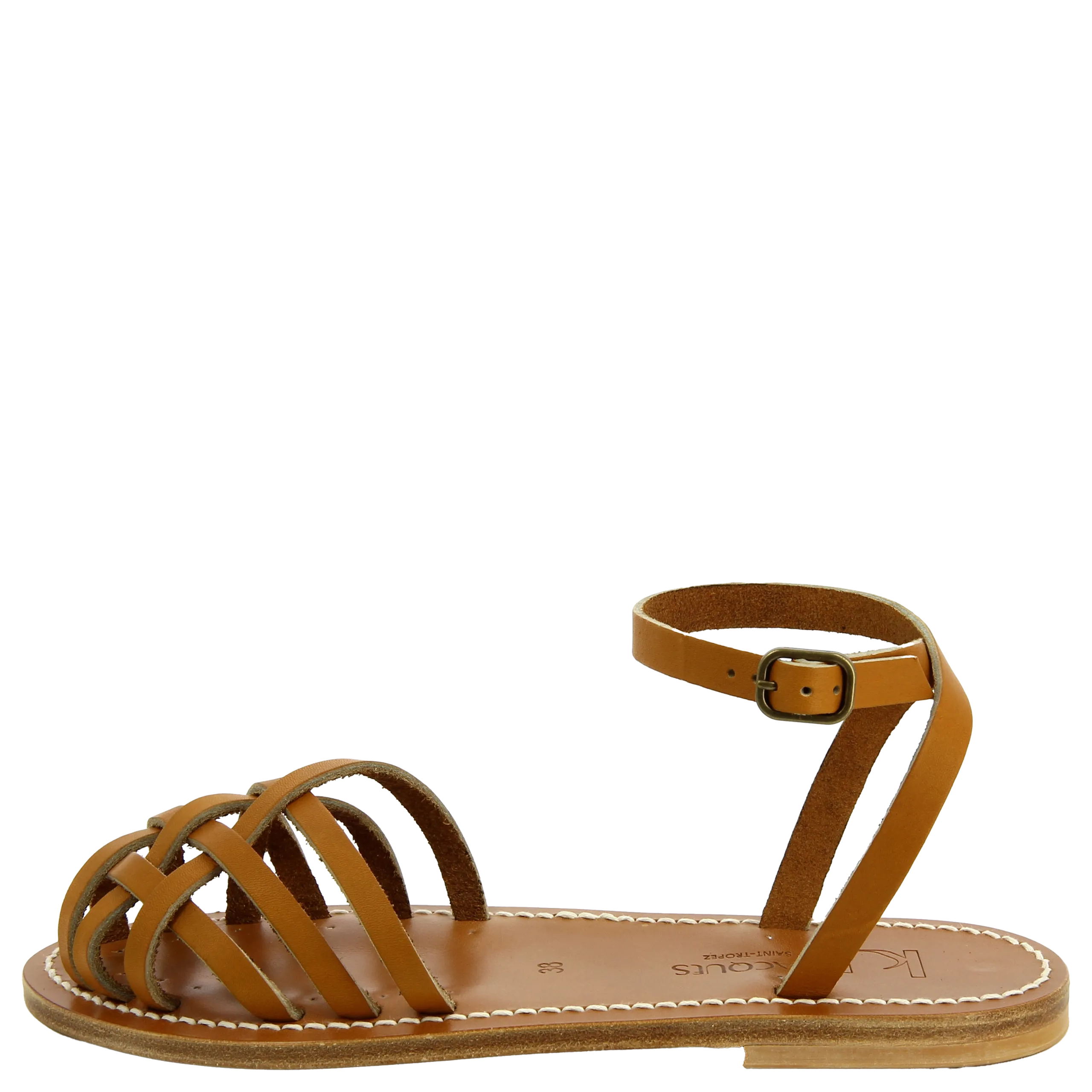 Sandales plates ajourées à brides en cuir Marron DEMETRIA