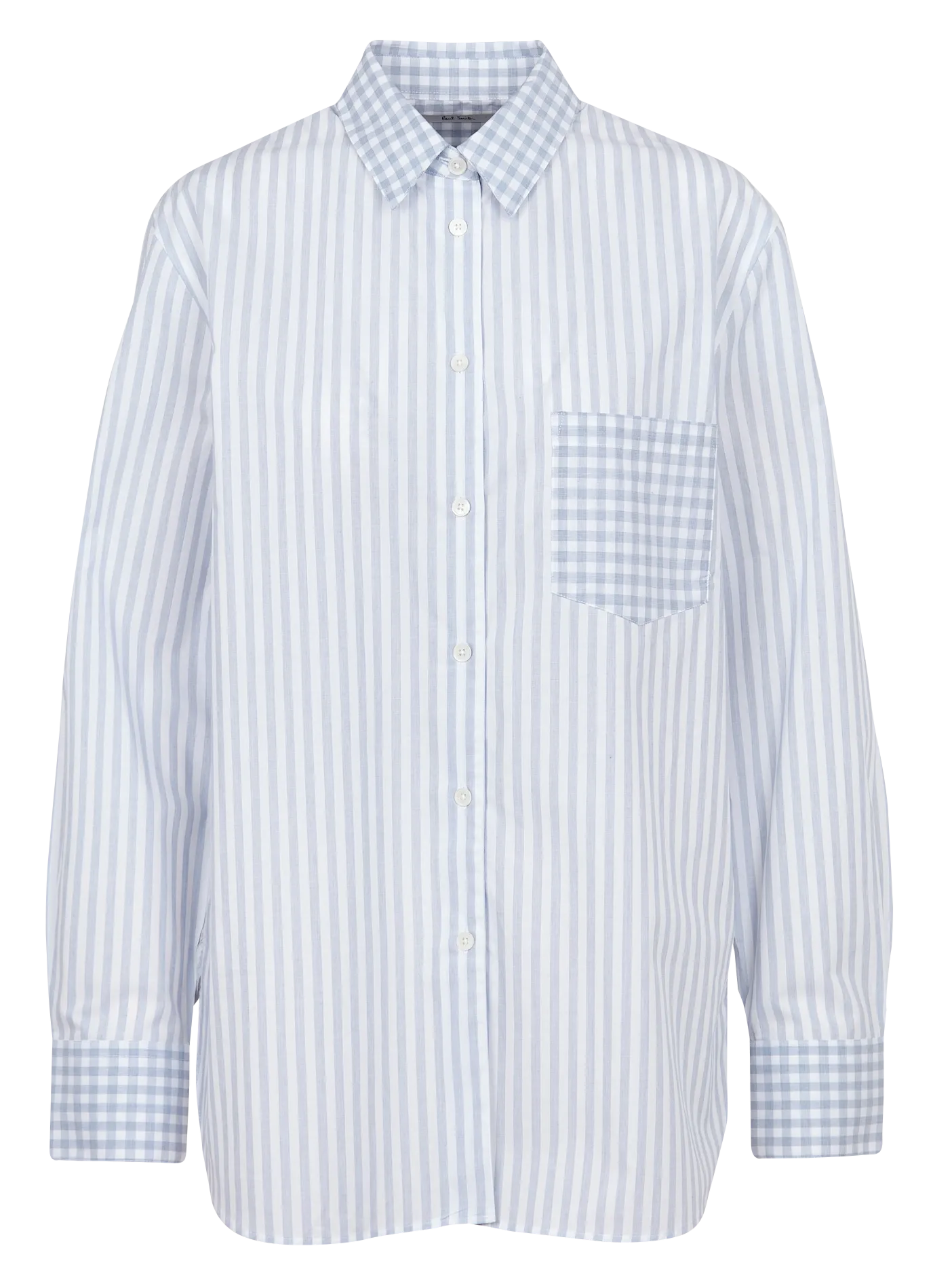 Chemise ample col italien à rayures et carreaux en coton Blanc