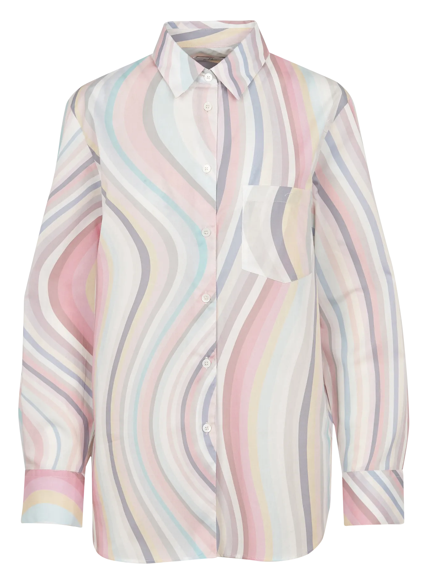 Chemise ample col italien à imprimé linéaire en coton Multicolore