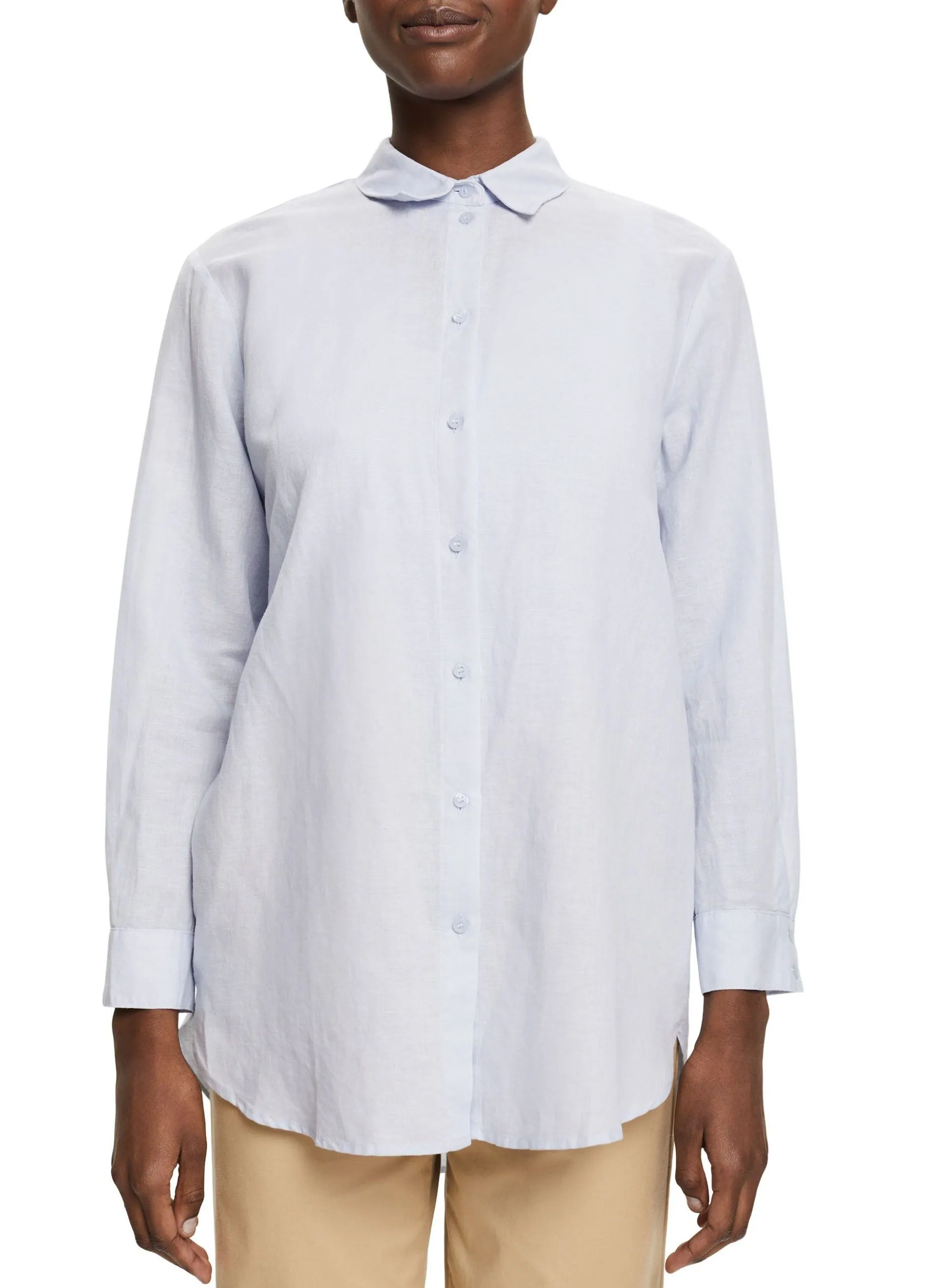 Chemise col classique droite en lin et coton mélangé Bleu