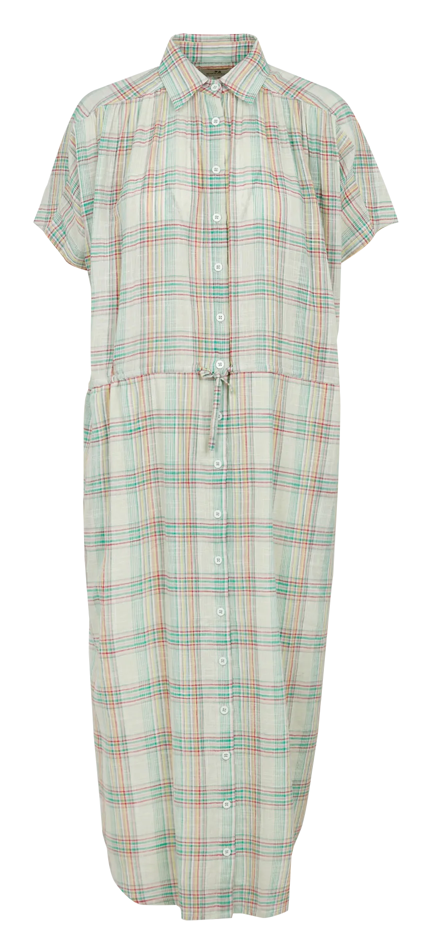 Robe midi ample col classique en coton à carreaux Bleu IMAN