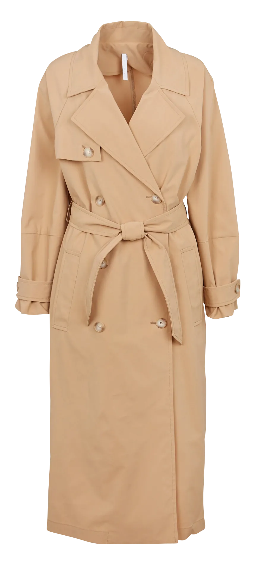 Trench droit long col classique ceinturé Beige