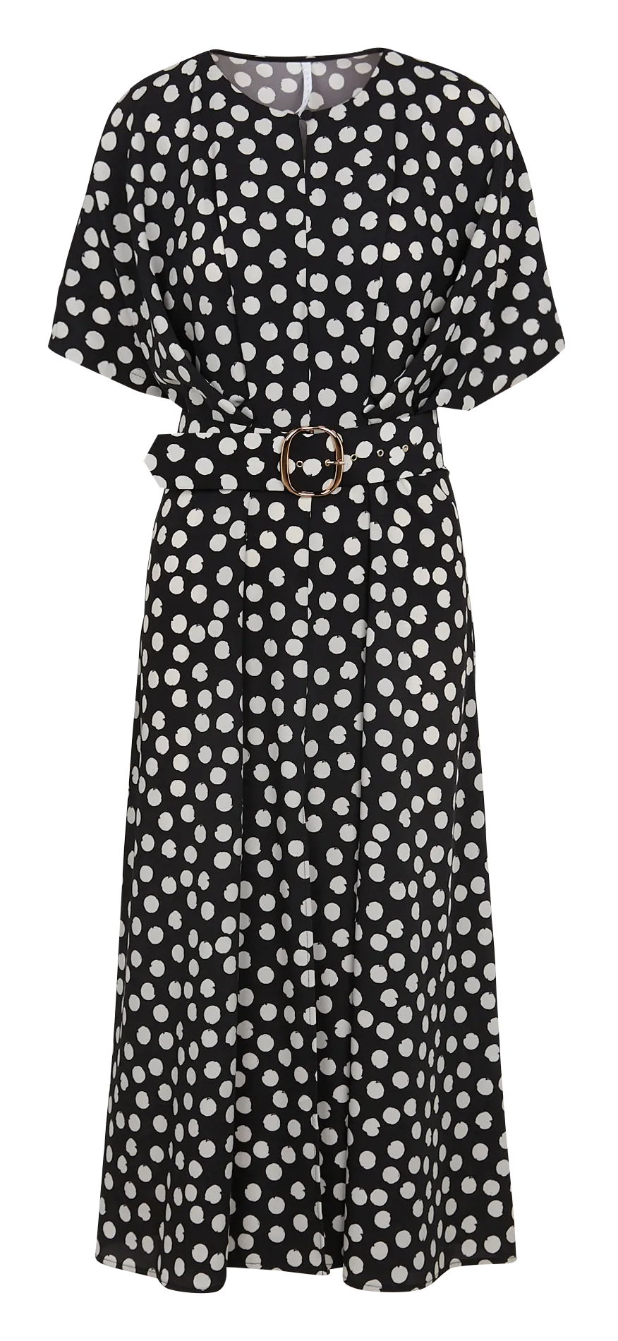 Robe longue cintrée manches chauve-souris à pois Noir