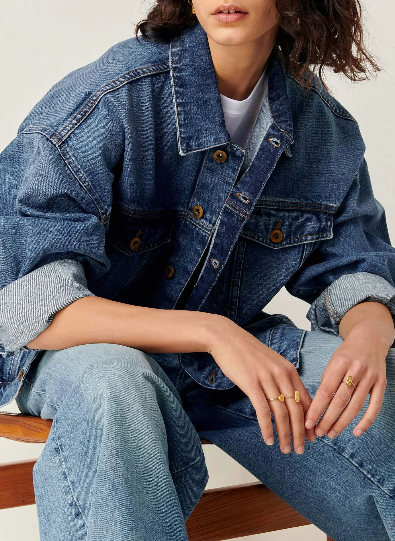 Veste denim délavé ample en coton Bleu COSTELLO