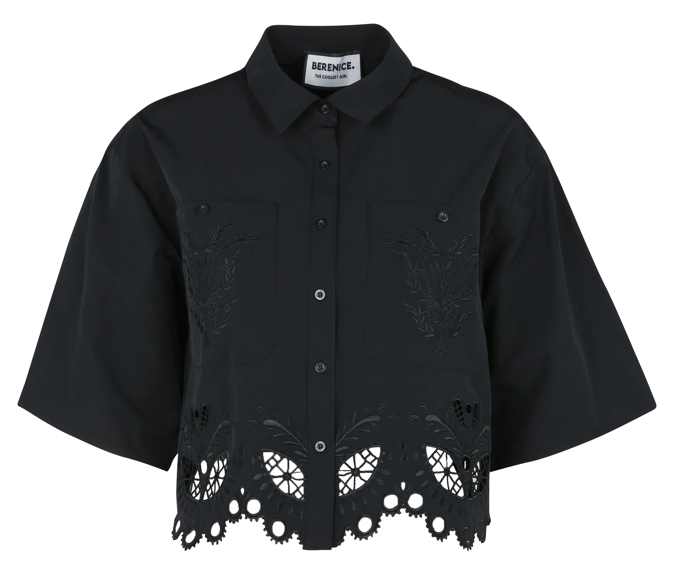 Chemise col classique en broderie anglaise Noir CYRIELLE