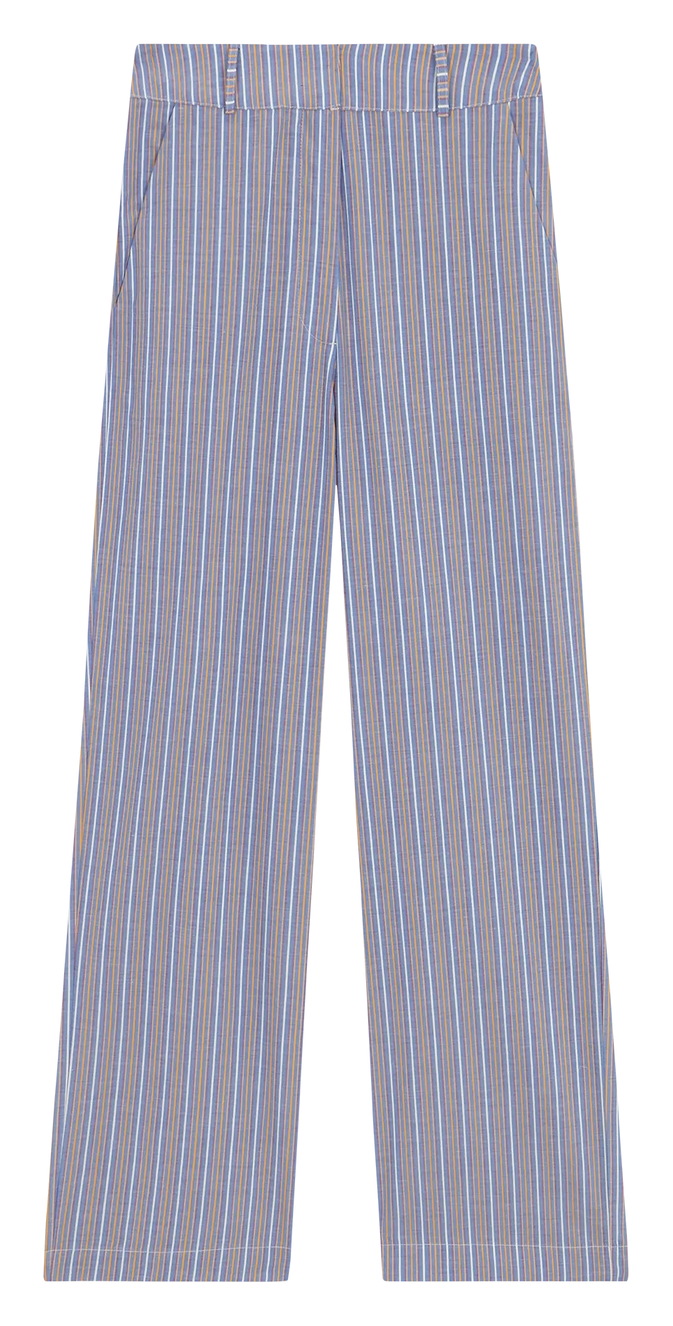Pantalon de tailleur droit rayé en coton Bleu SIENA