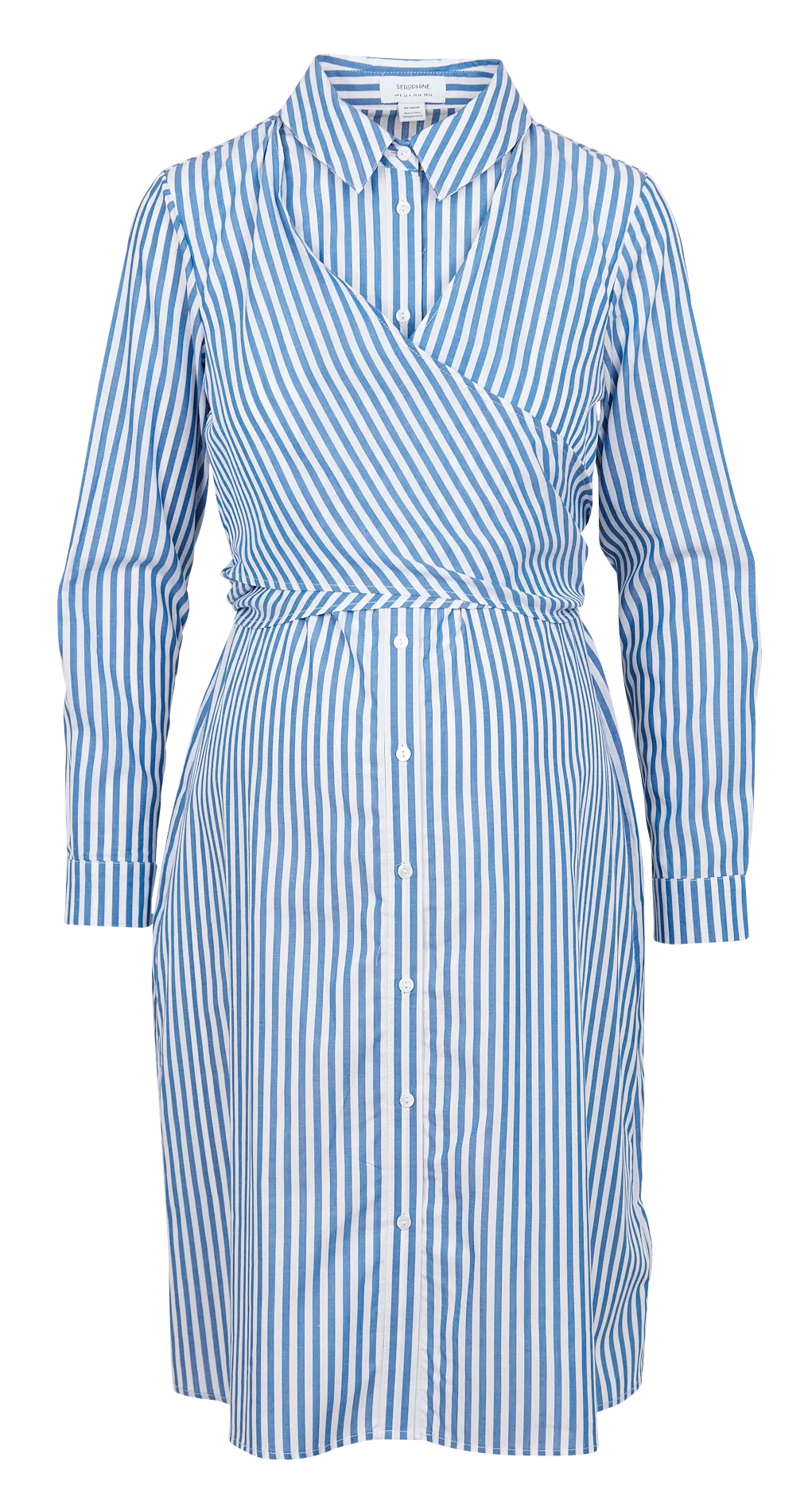Robe midi cintrée col classique en coton mélangé Bleu ARIADNE