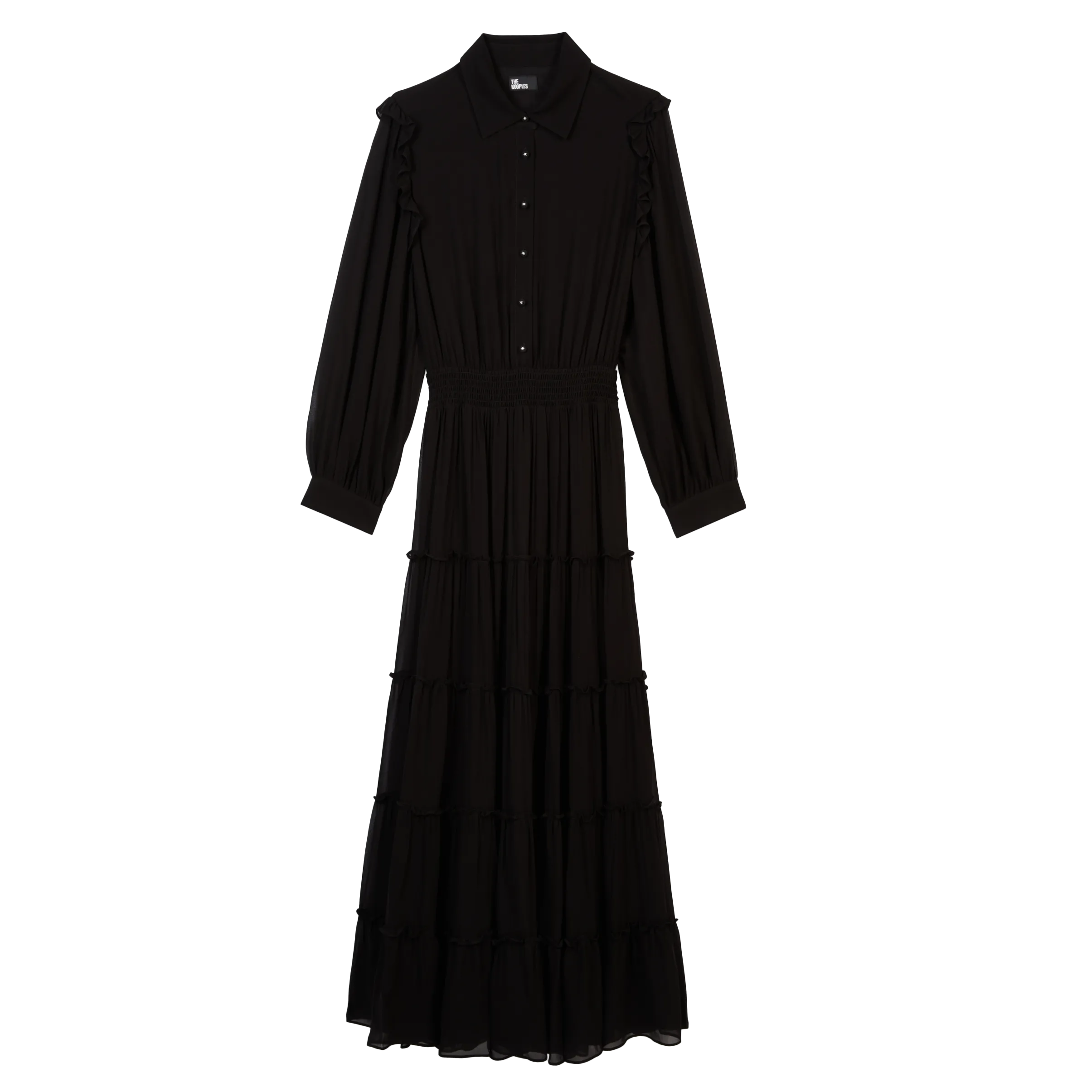 Robe longue col classique volantée Noir