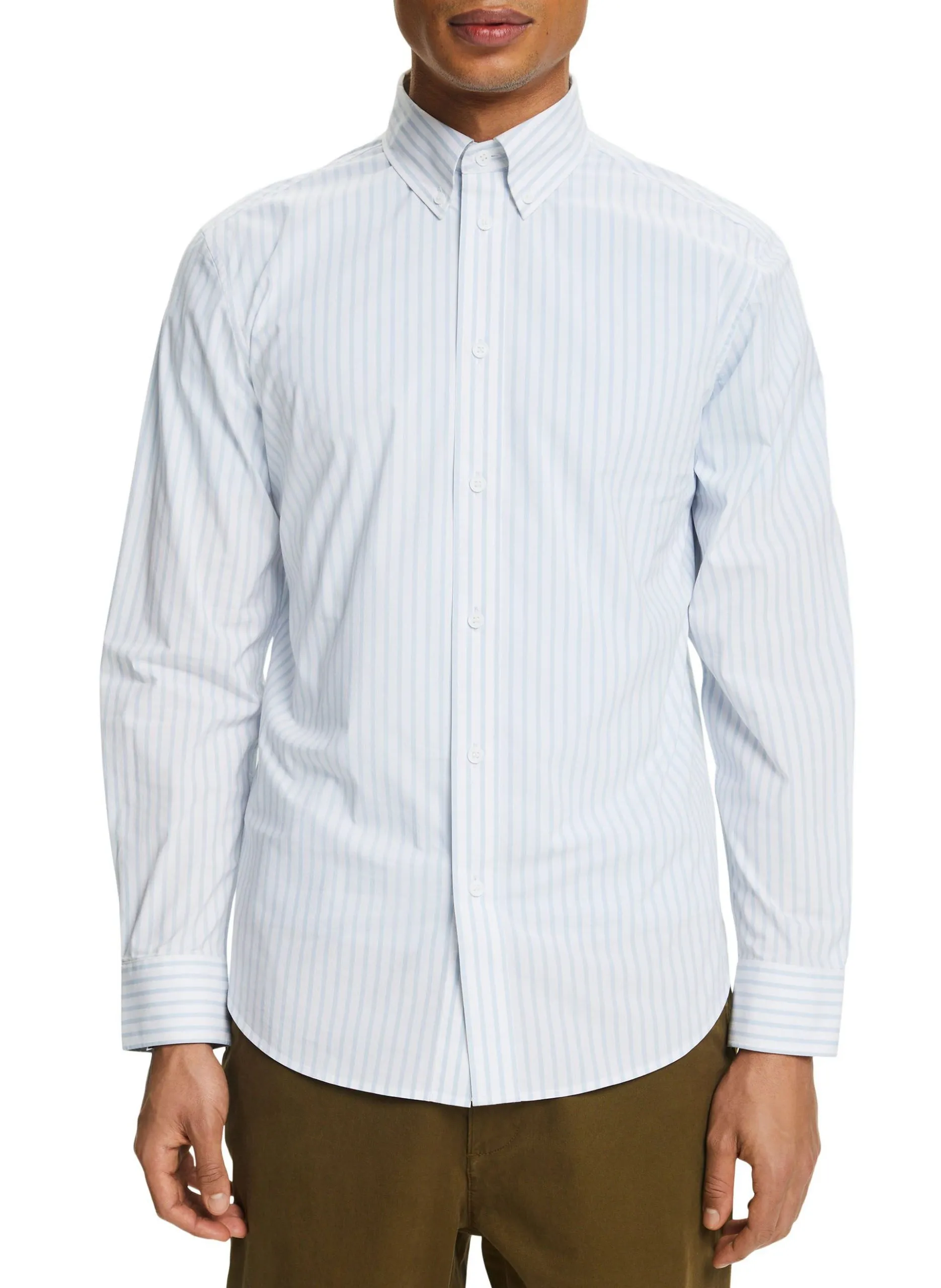 Chemise col classique rayée en coton mélangée Bleu