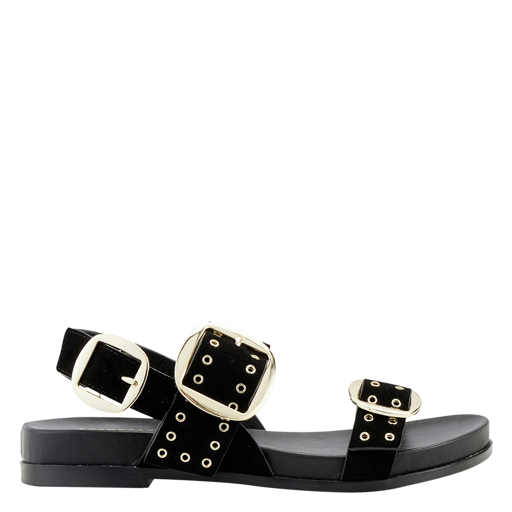 Sandales plates en cuir velours Noir HASSA