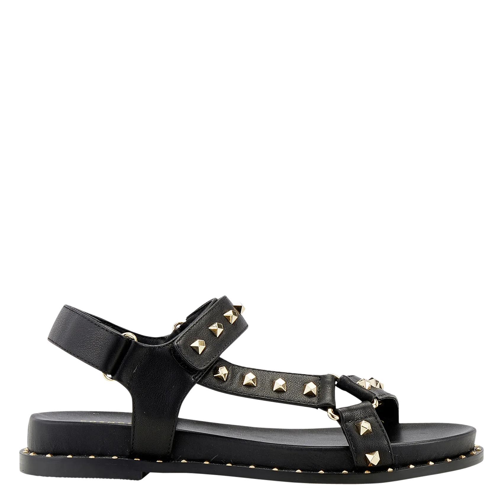 Sandales plates cloutées en cuir Noir HINATA