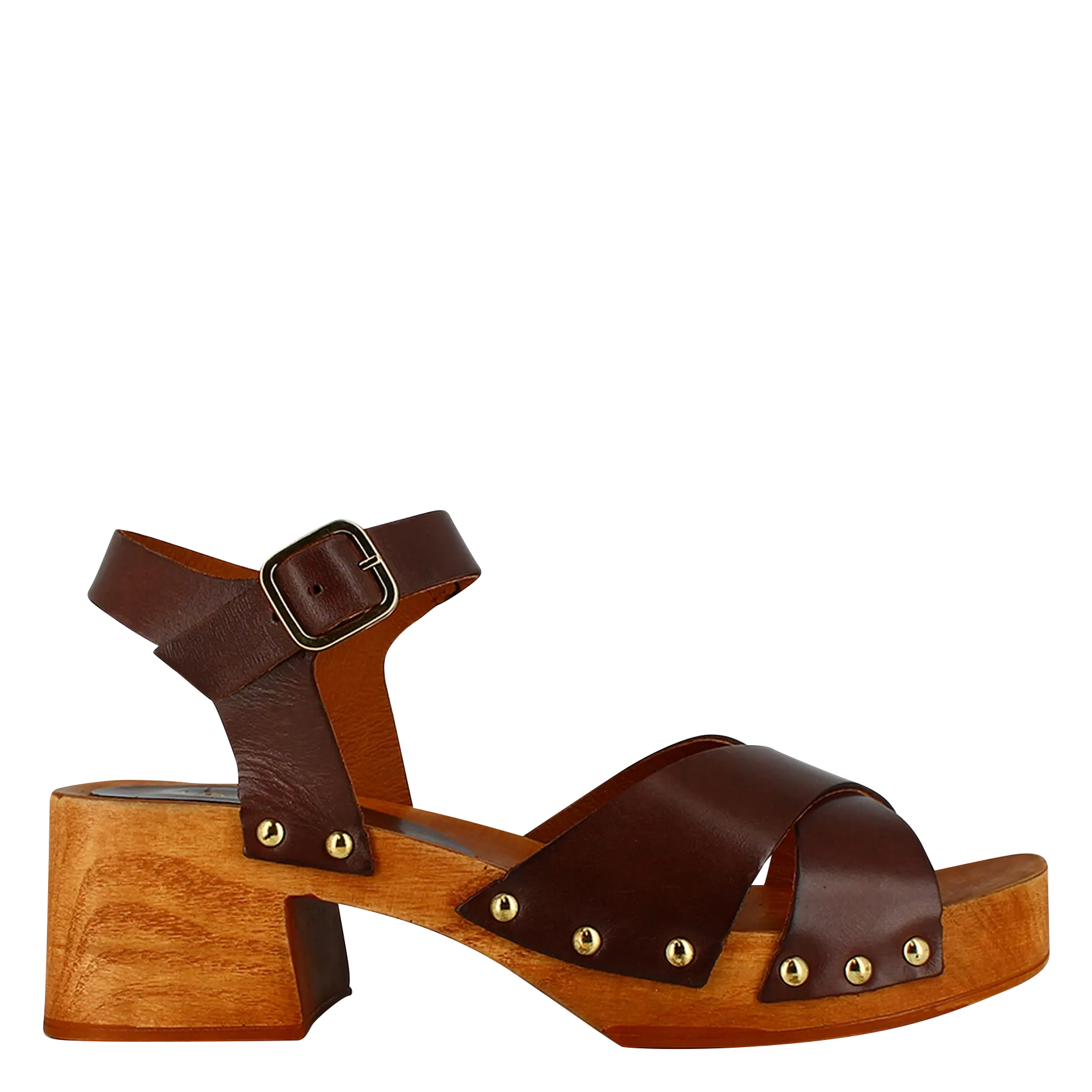 Sandales à talon cloutées en cuir Marron MAE