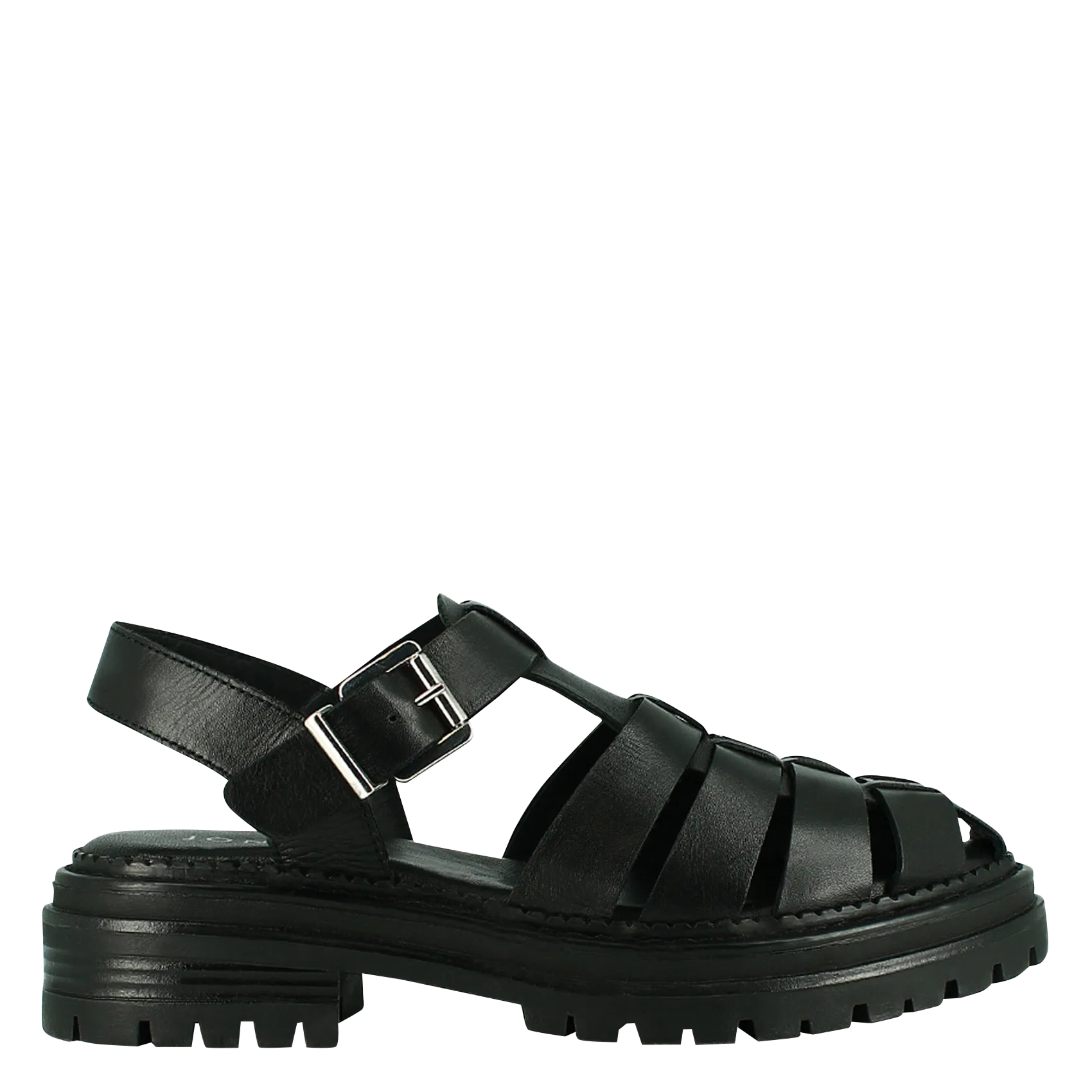 Sandales plates crantées en cuir Noir ABRAHAM