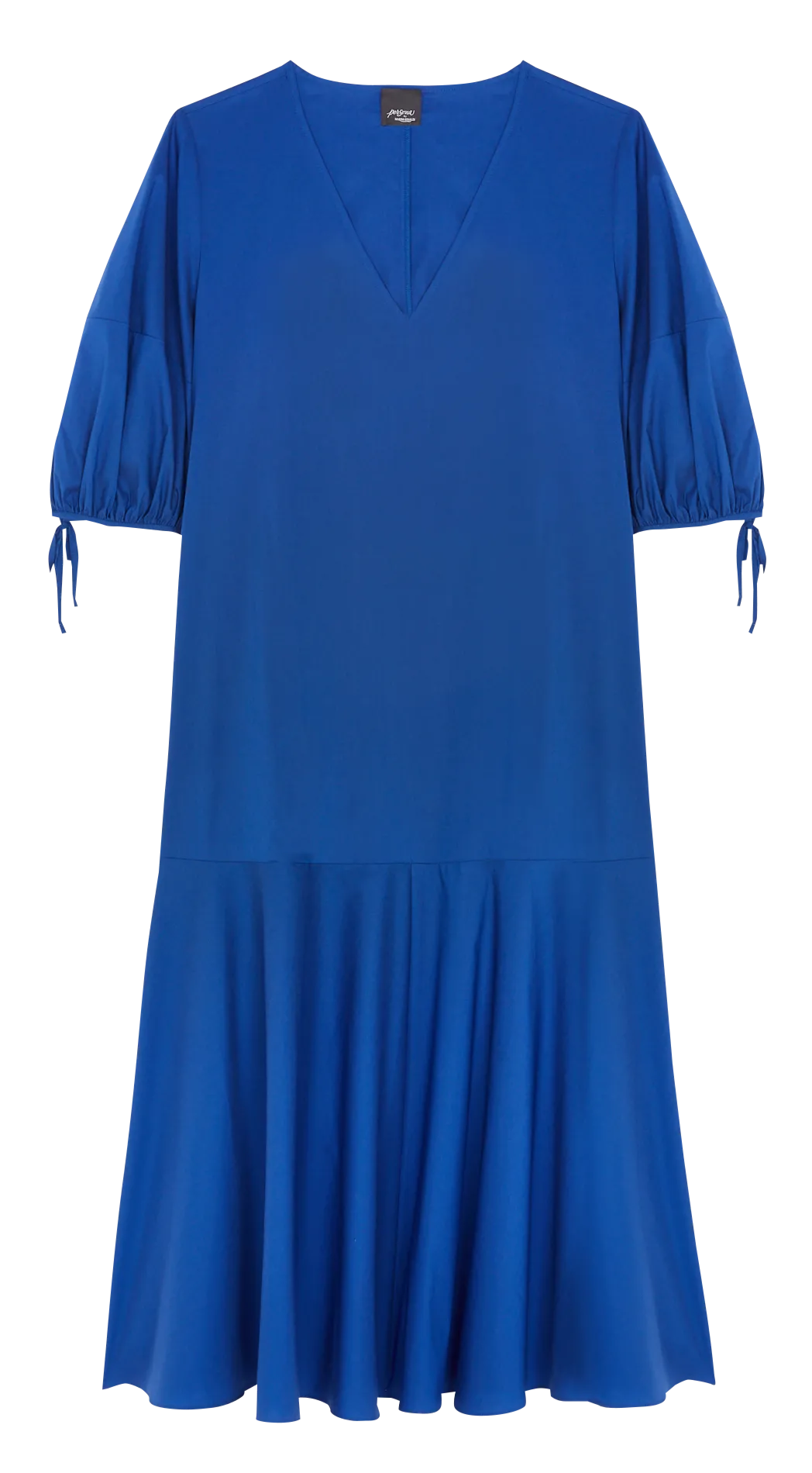 Robe longue droite col V en coton mélangé Bleu UNDICI