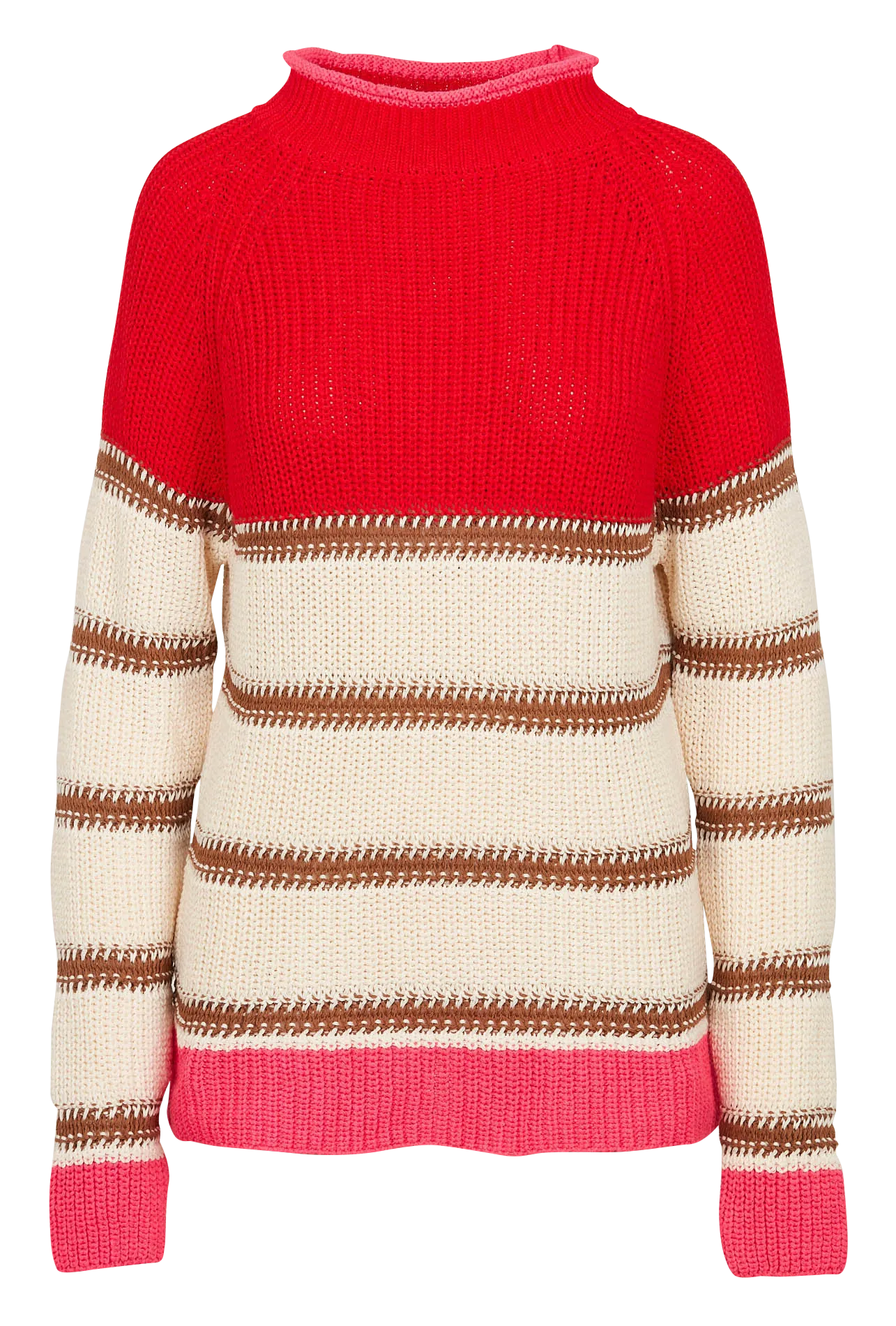 Pull rayé à col montant en coton tricoté mélangé Rose PALMAR