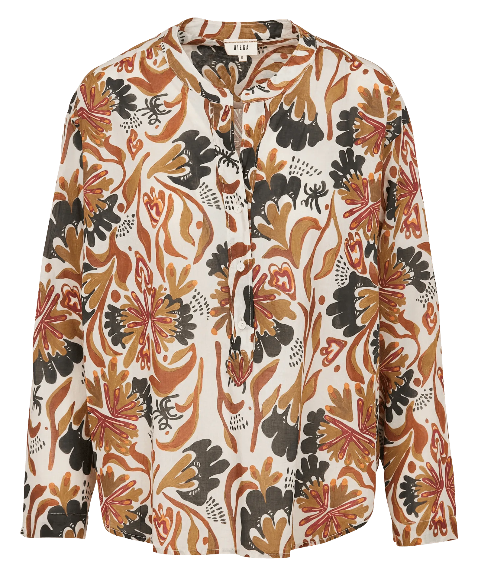 Chemise ample col tunisien en coton imprimé Vert CHABALA