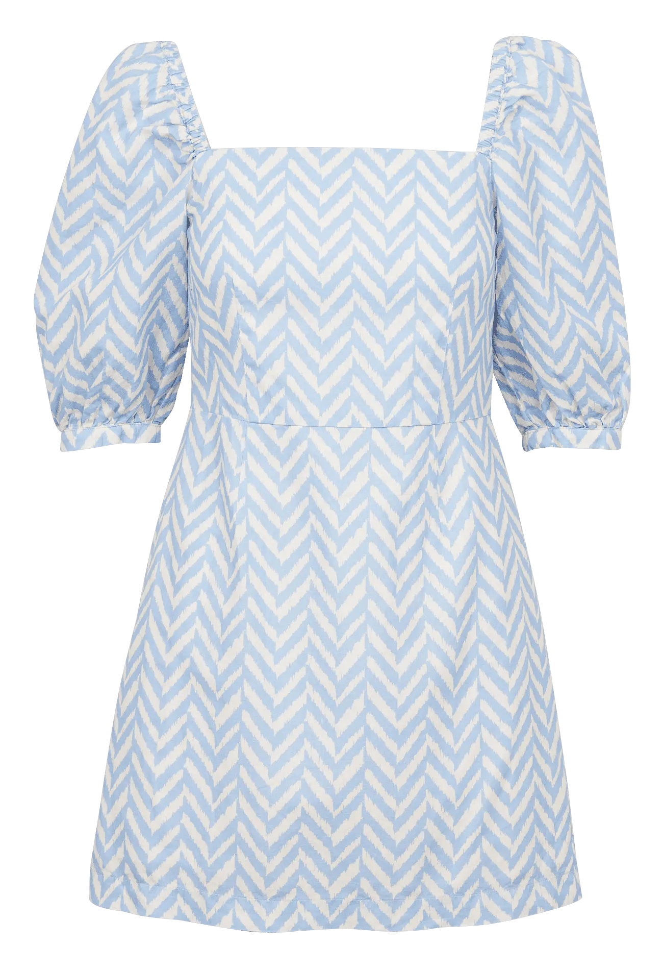 Robe courte col carré en coton mélangé imprimé Bleu LA BREA